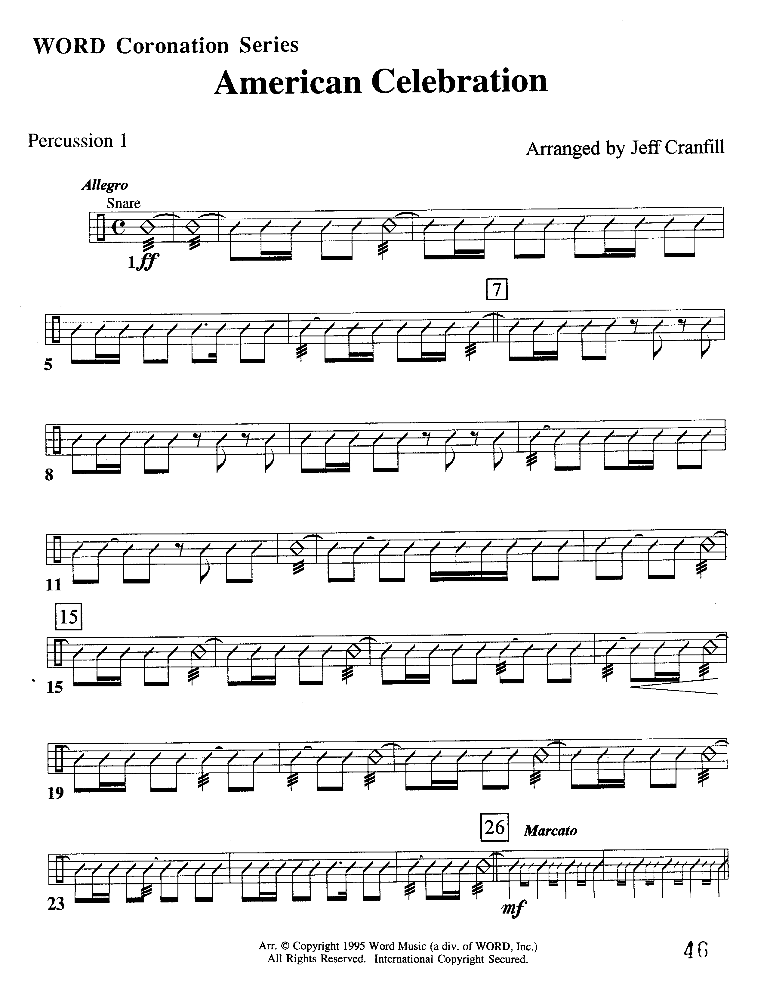 American Celebration (Instrumental) Percussion 1/2 (Word Music / Arr. Jeff Cranfill)