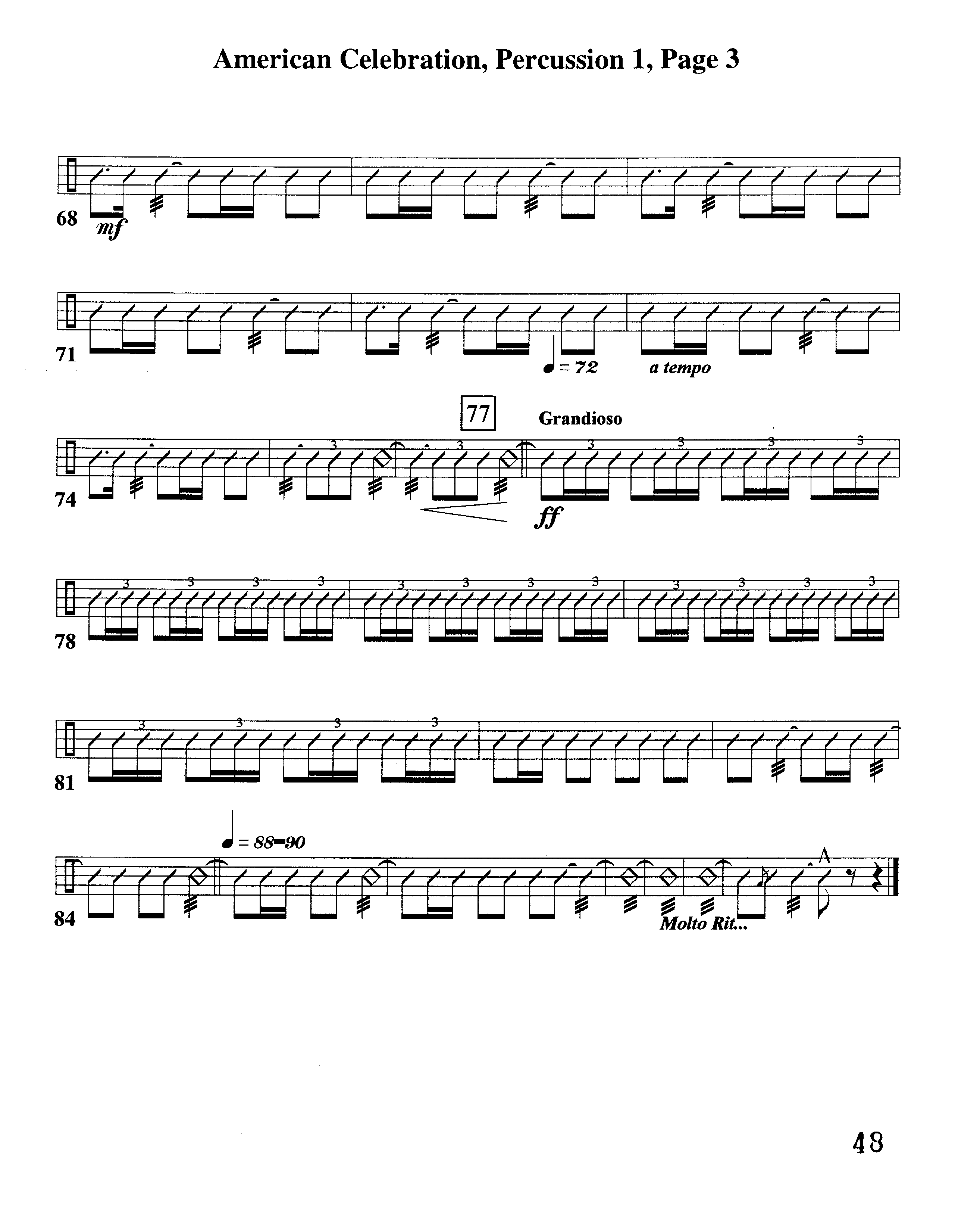 American Celebration (Instrumental) Percussion 1/2 (Word Music / Arr. Jeff Cranfill)