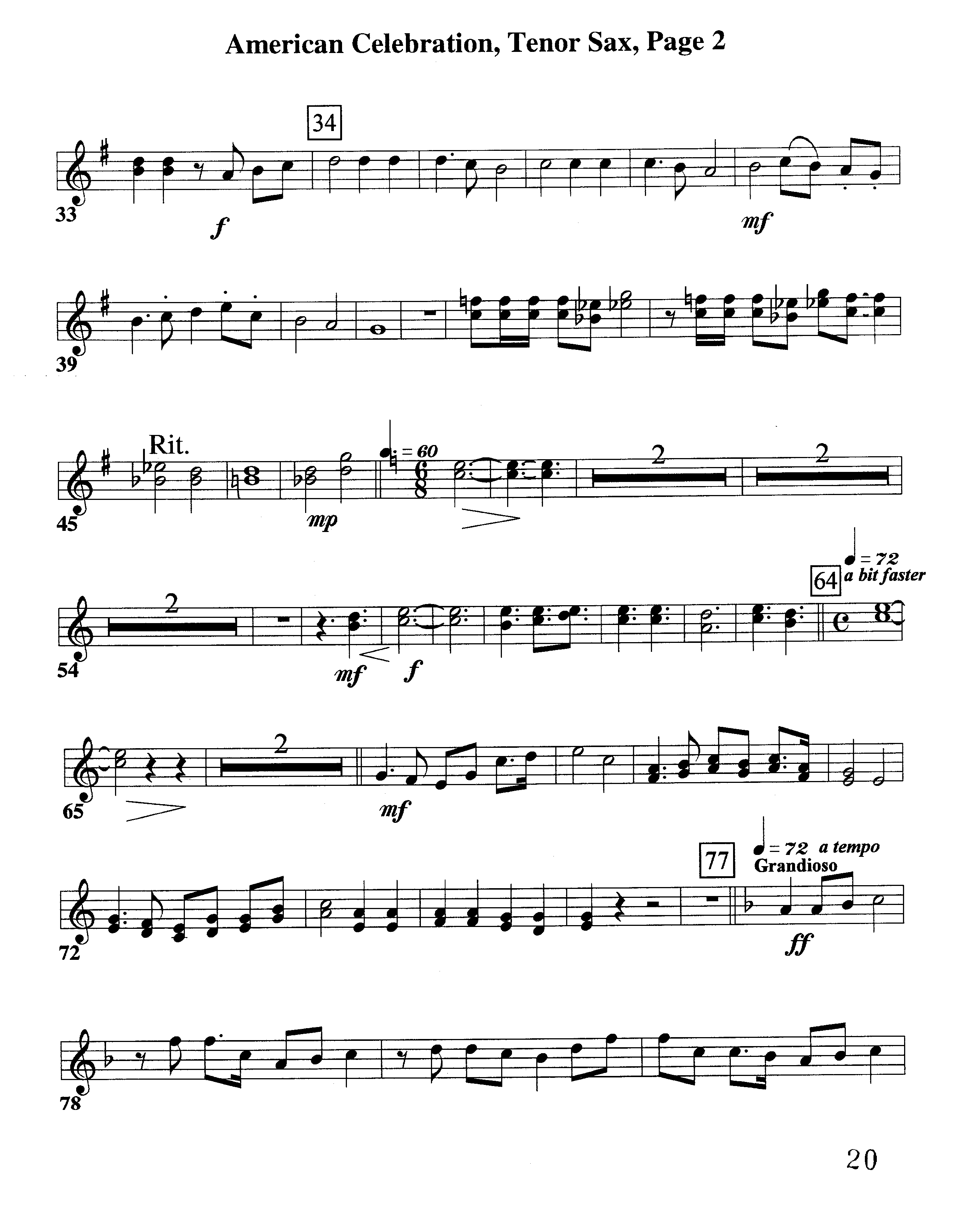 American Celebration (Instrumental) Tenor Sax 1 (Word Music / Arr. Jeff Cranfill)