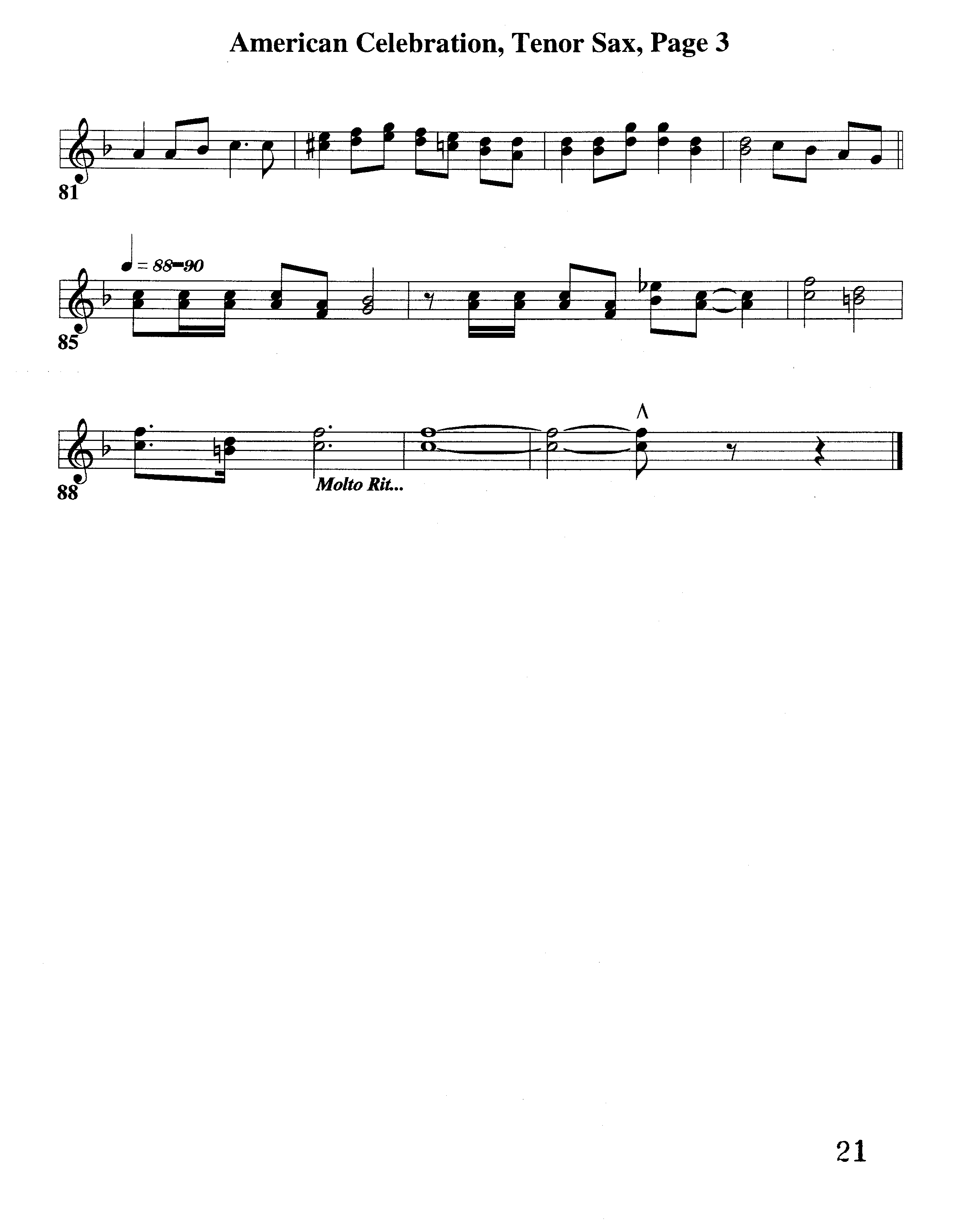 American Celebration (Instrumental) Tenor Sax 1 (Word Music / Arr. Jeff Cranfill)