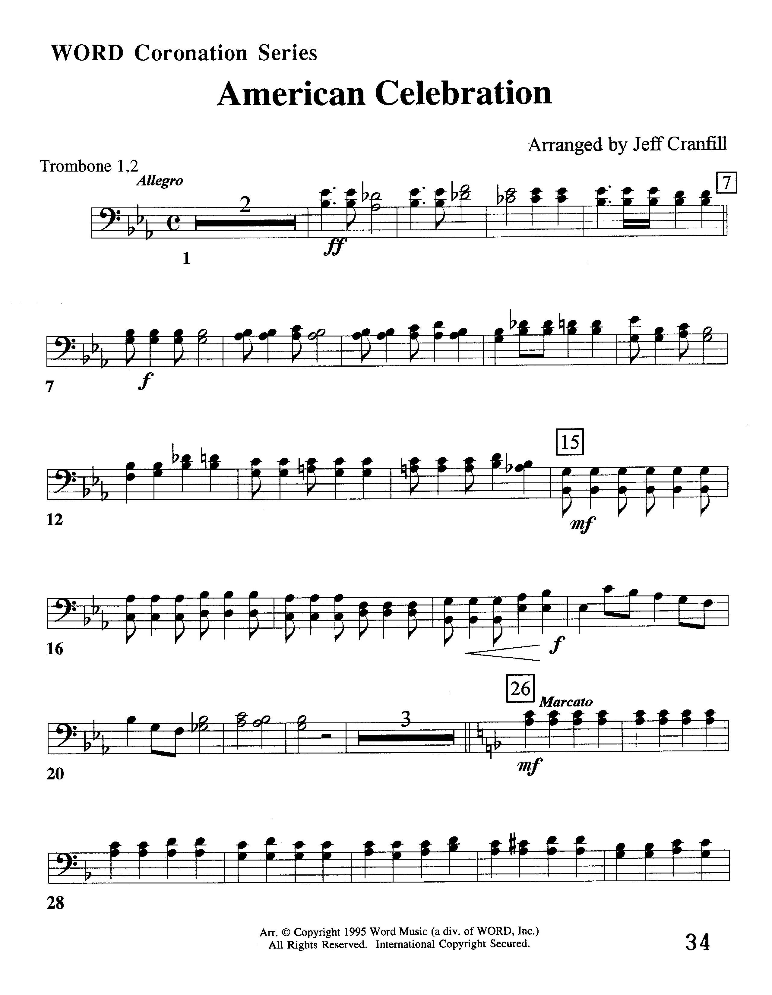 American Celebration (Instrumental) Trombone 1/2 (Word Music / Arr. Jeff Cranfill)
