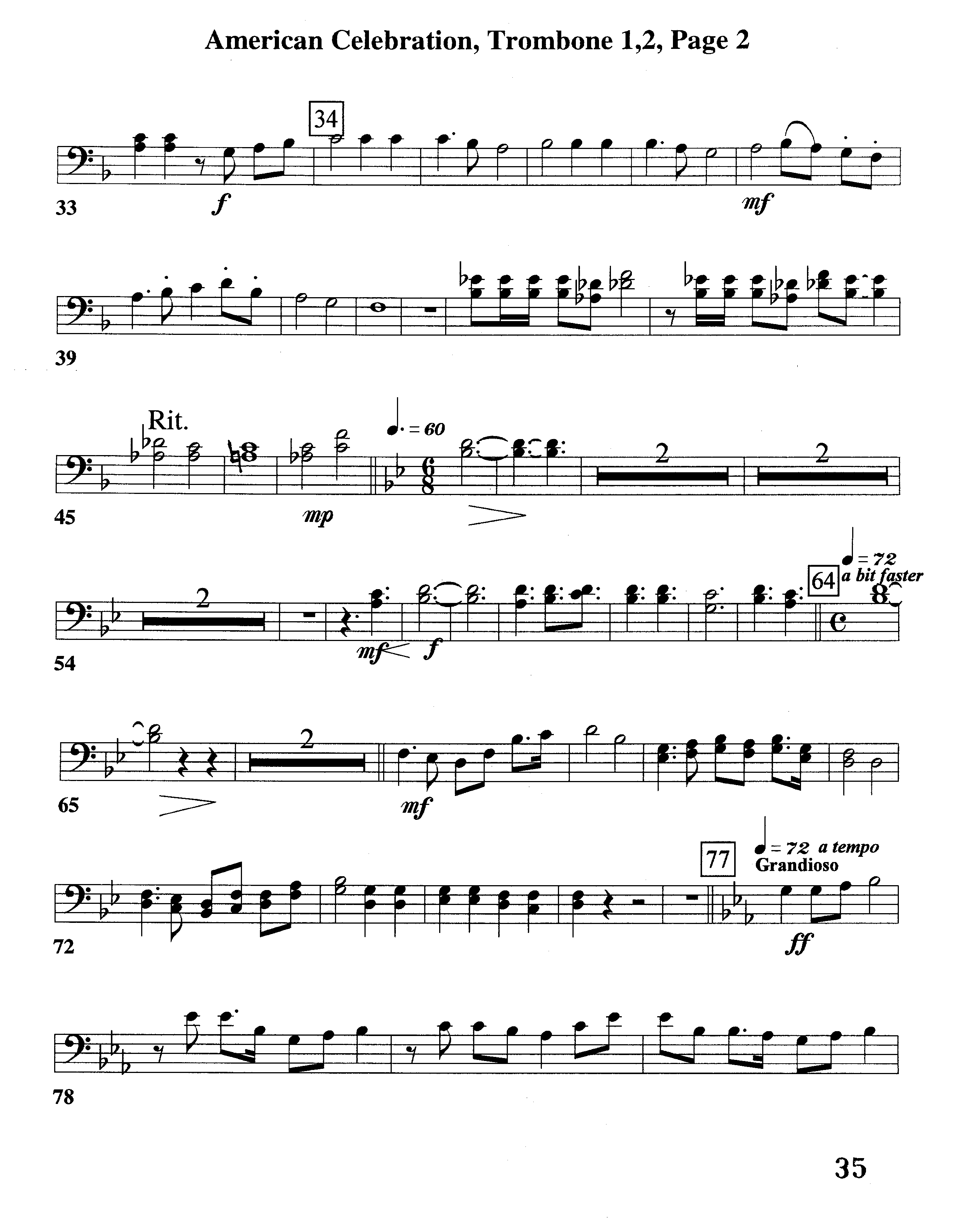 American Celebration (Instrumental) Trombone 1/2 (Word Music / Arr. Jeff Cranfill)