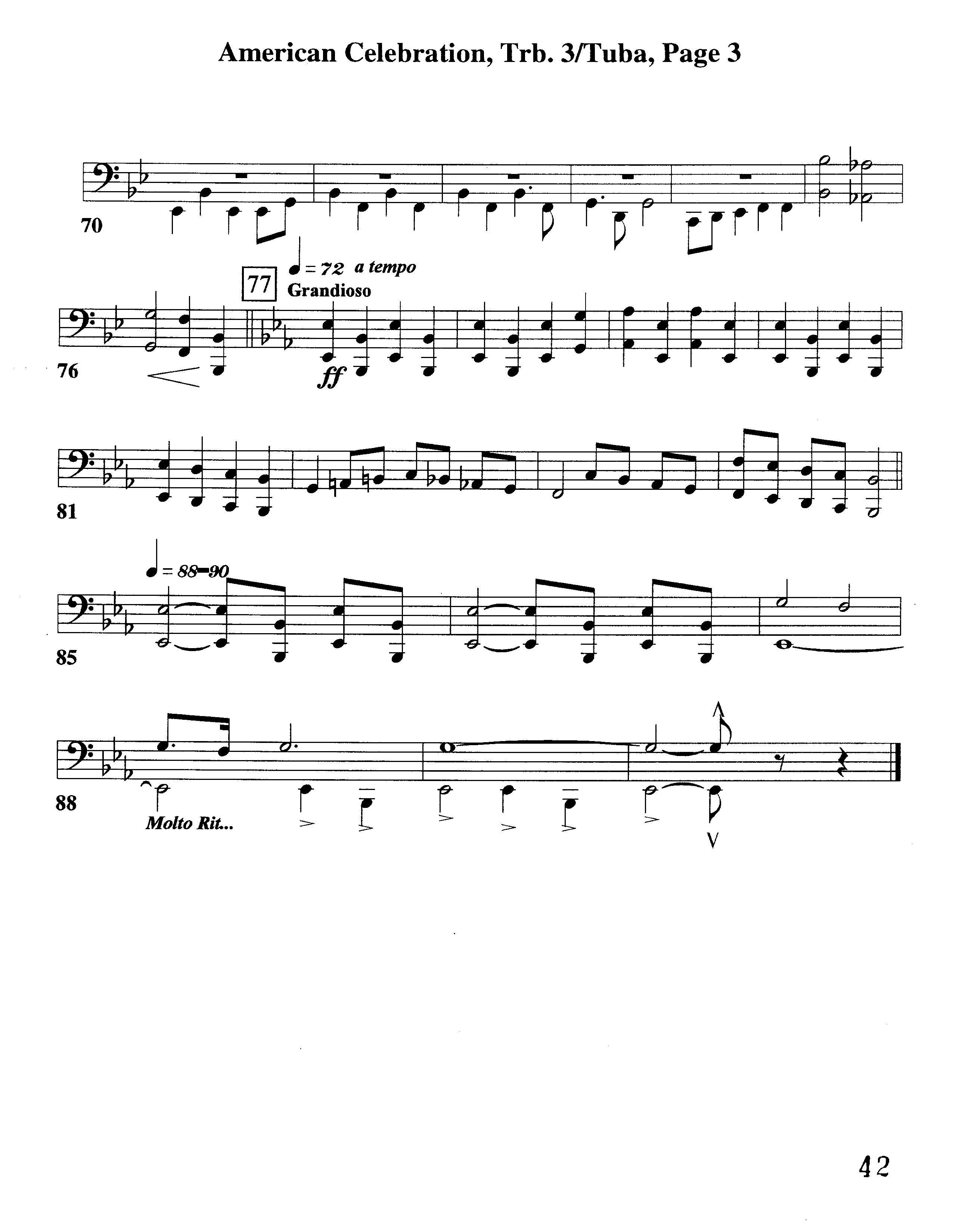 American Celebration (Instrumental) Trombone 3/Tuba (Word Music / Arr. Jeff Cranfill)