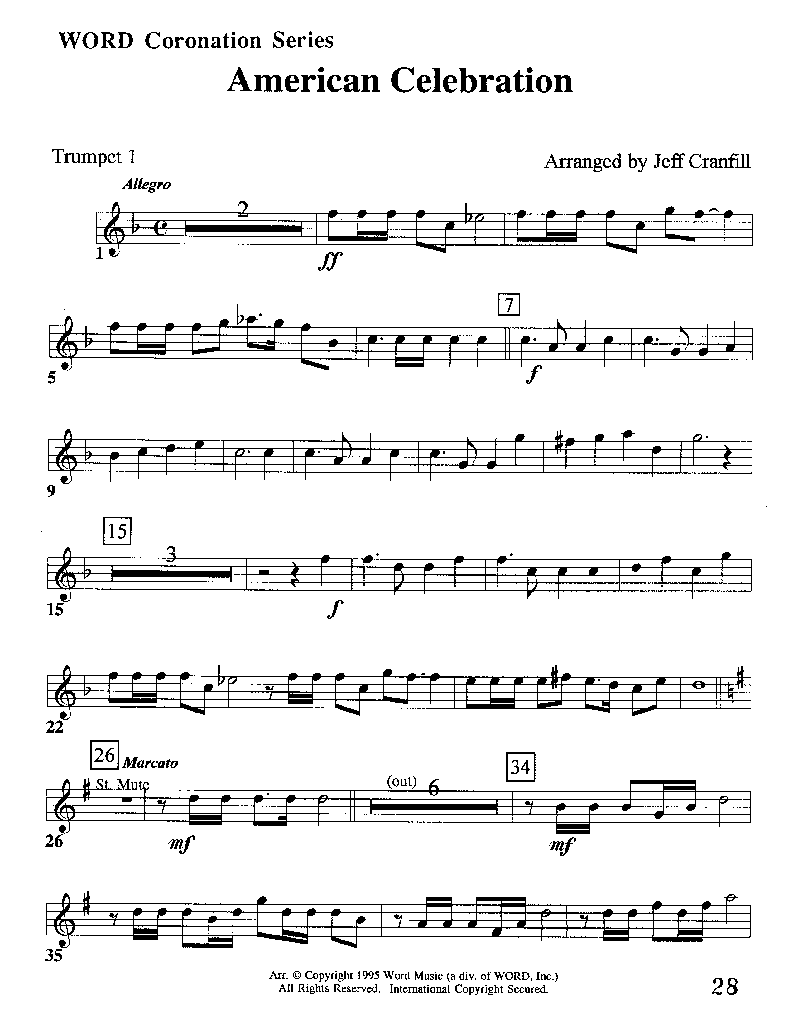 American Celebration (Instrumental) Trumpet 1 (Word Music / Arr. Jeff Cranfill)