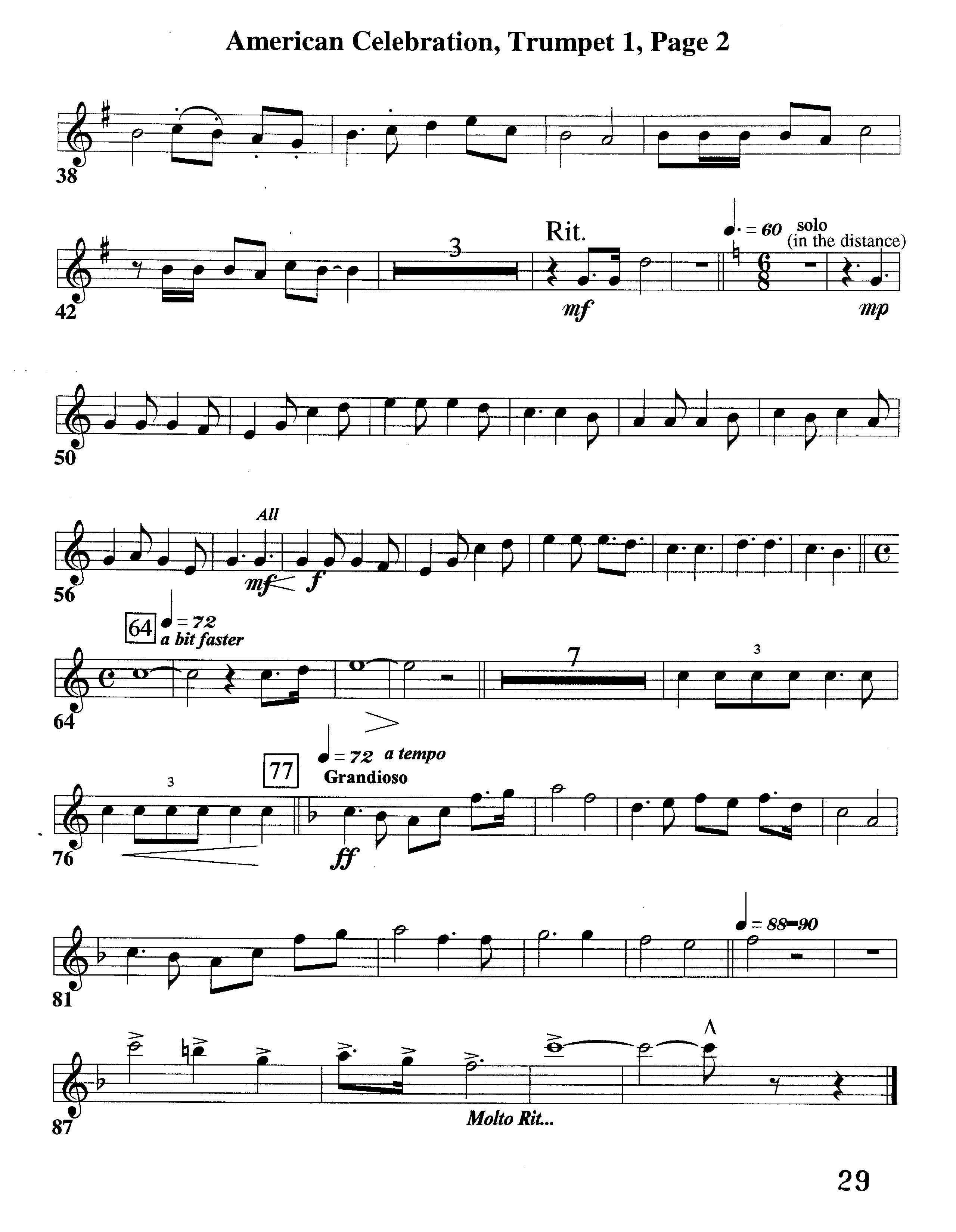 American Celebration (Instrumental) Trumpet 1 (Word Music / Arr. Jeff Cranfill)
