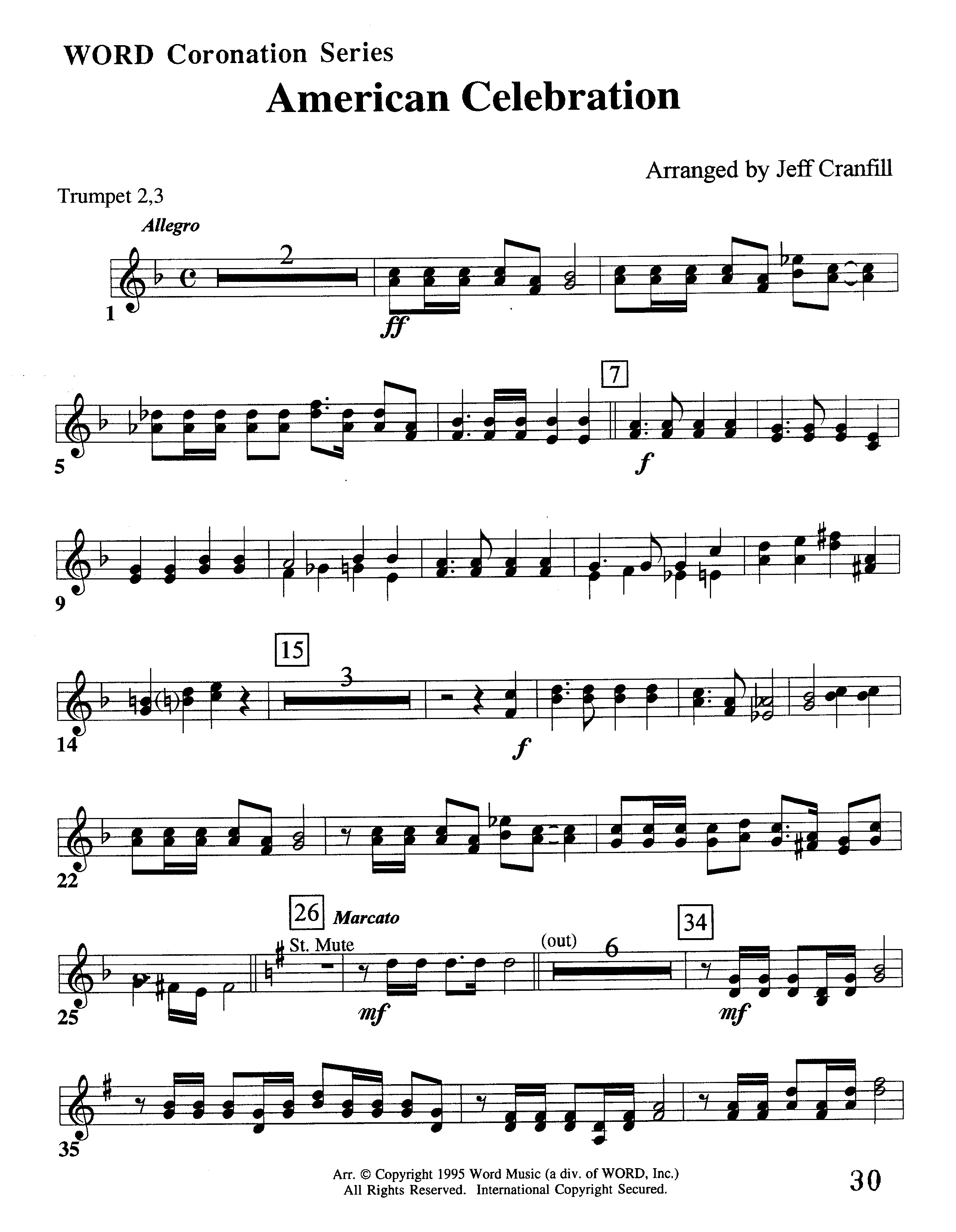 American Celebration (Instrumental) Trumpet 2/3 (Word Music / Arr. Jeff Cranfill)