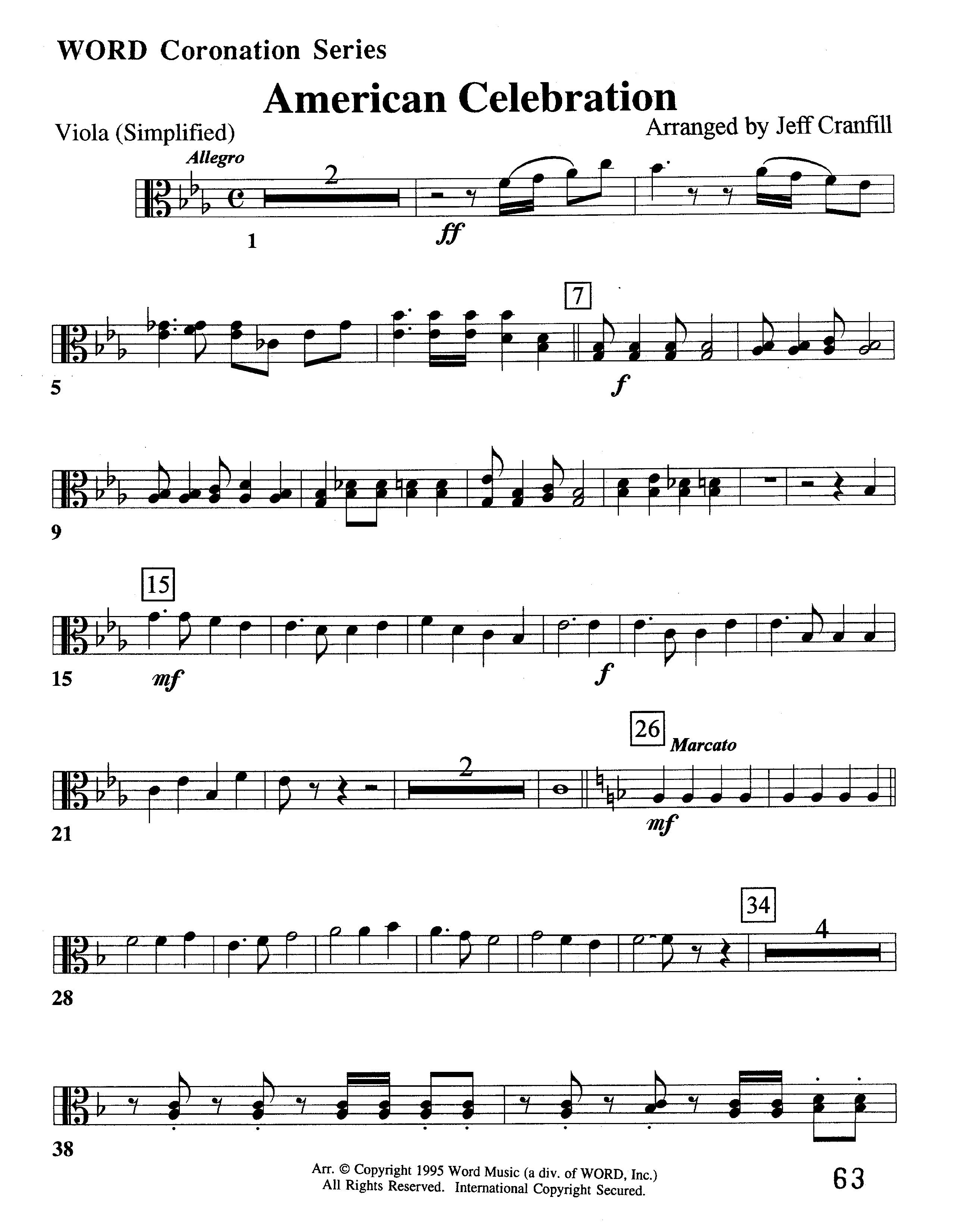 American Celebration (Instrumental) Viola (Word Music / Arr. Jeff Cranfill)
