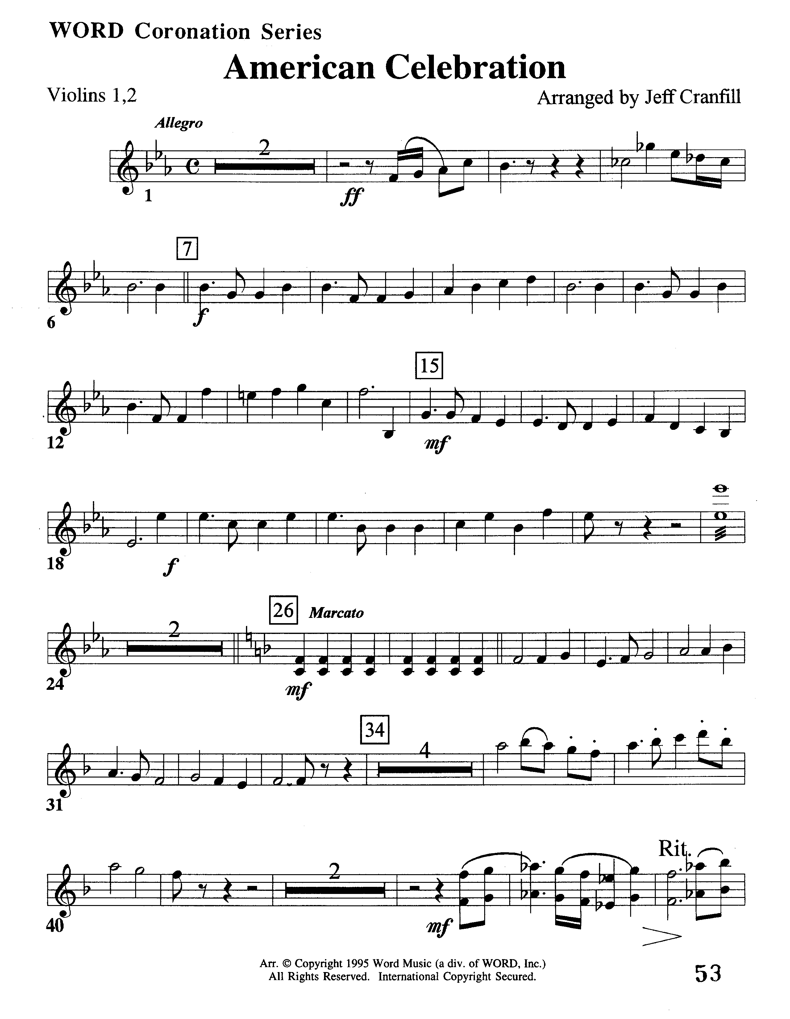 American Celebration (Instrumental) Violin 1/2 (Word Music / Arr. Jeff Cranfill)