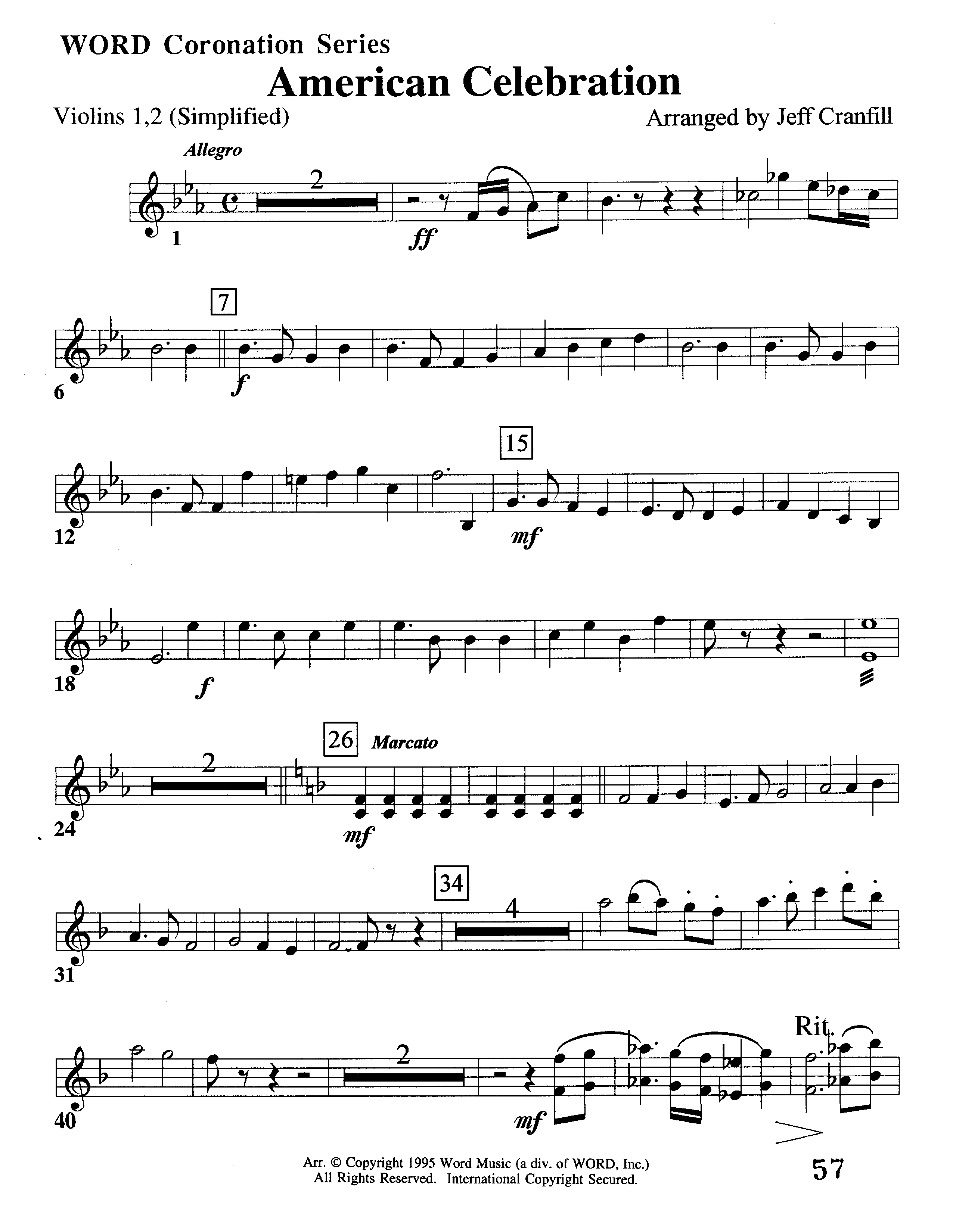 American Celebration (Instrumental) Violin 1/2 (Word Music / Arr. Jeff Cranfill)