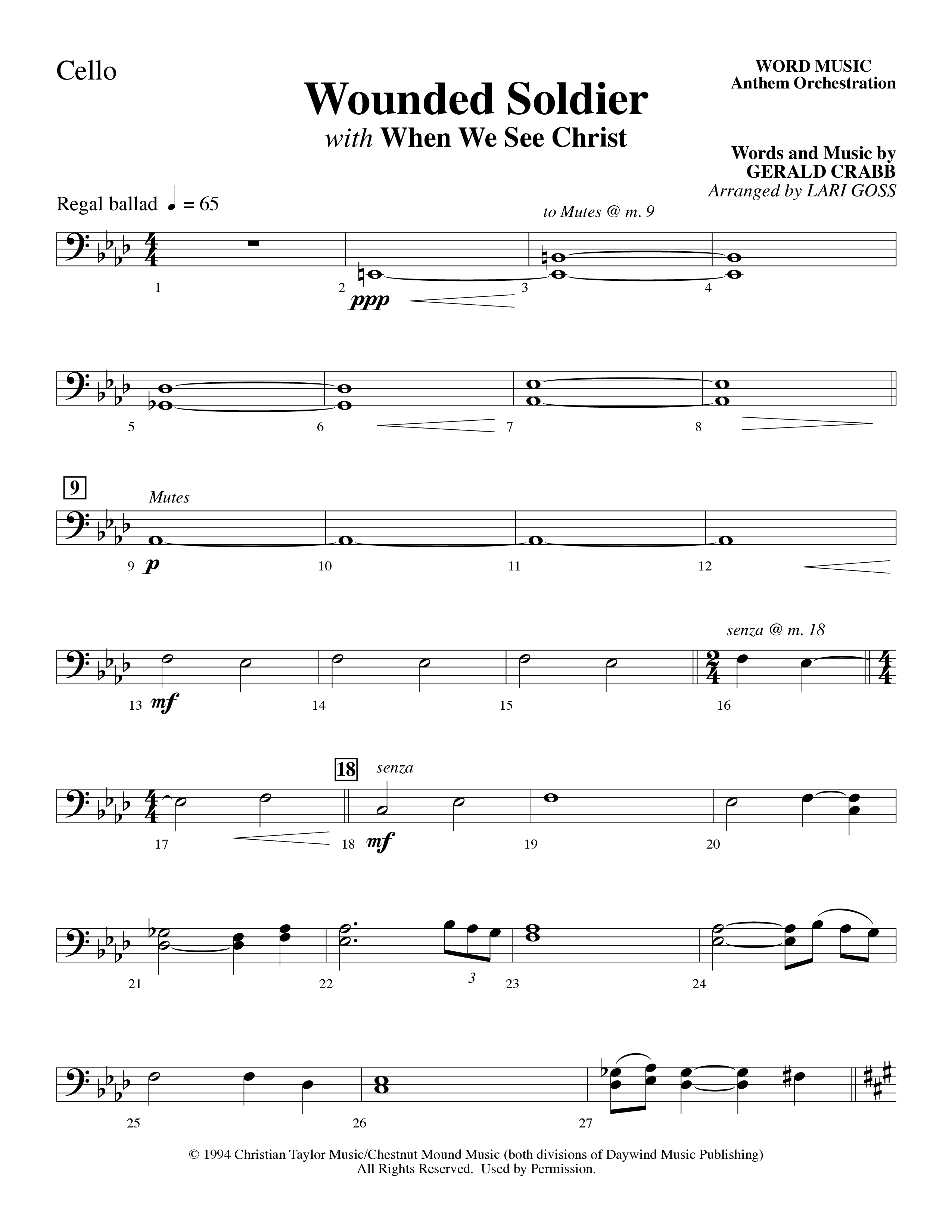 Wounded Soldier (with When We See Christ) (Choral Anthem SATB) Cello (Word Music Choral / Arr. Lari Goss)