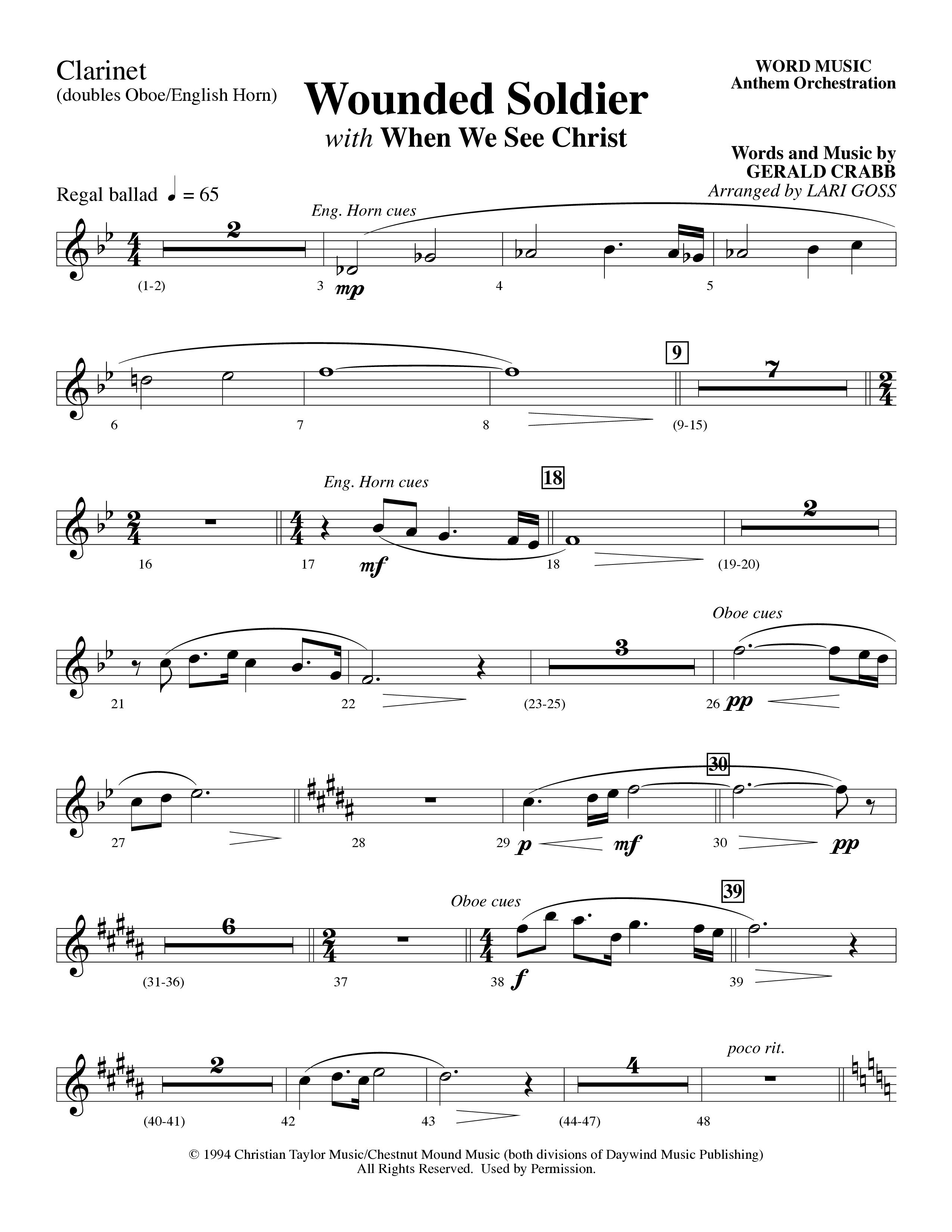 Wounded Soldier (with When We See Christ) (Choral Anthem SATB) Clarinet (Word Music Choral / Arr. Lari Goss)