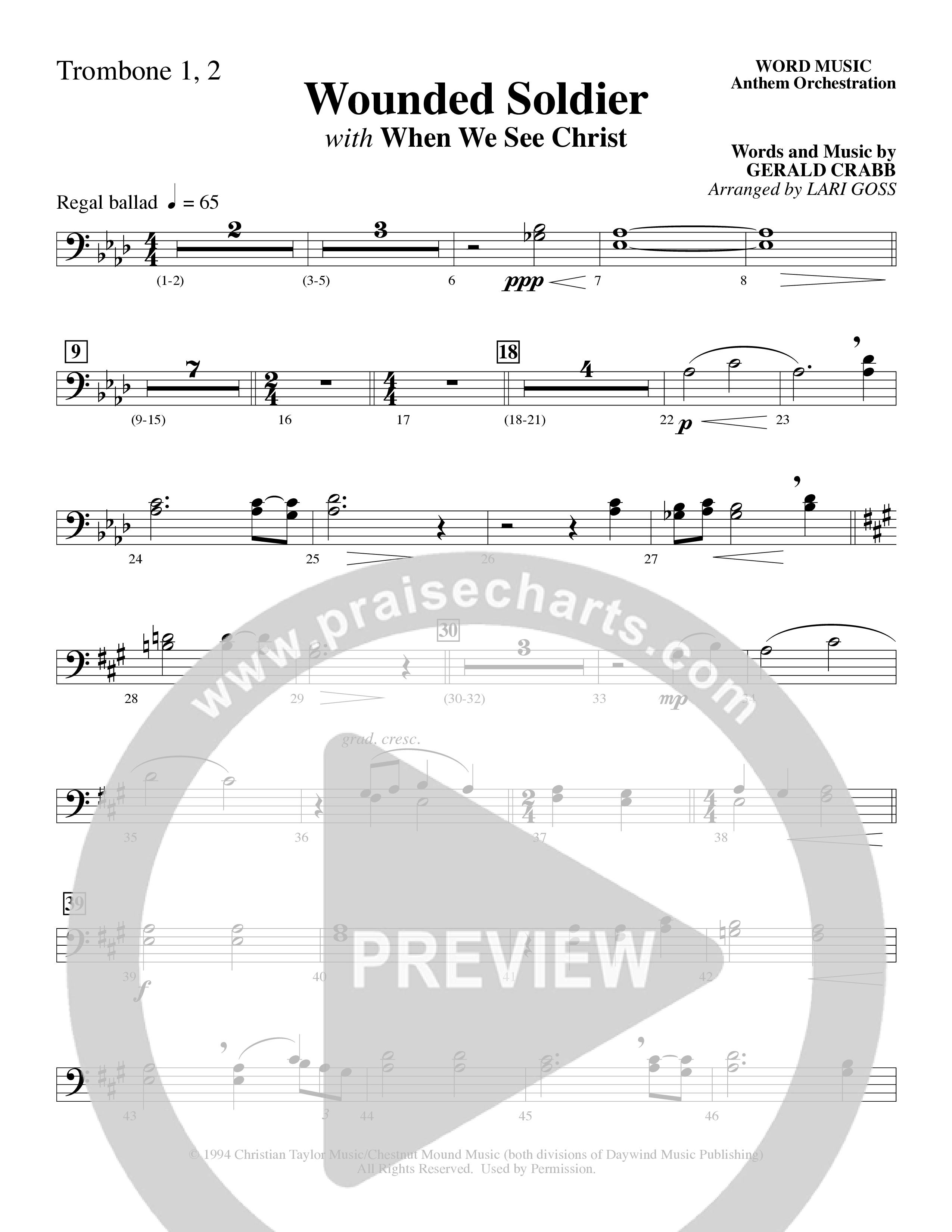 Wounded Soldier (with When We See Christ) (Choral Anthem SATB) Trombone 1/2 (Word Music Choral / Arr. Lari Goss)
