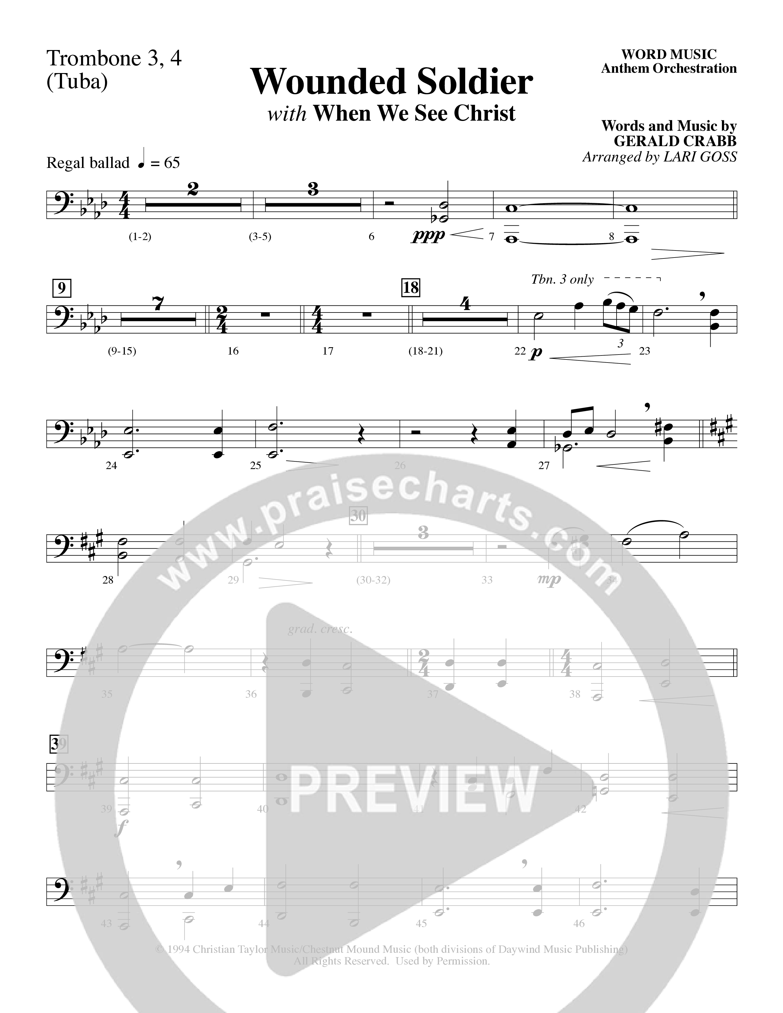 Wounded Soldier (with When We See Christ) (Choral Anthem SATB) Trombone 3/4 (Word Music Choral / Arr. Lari Goss)