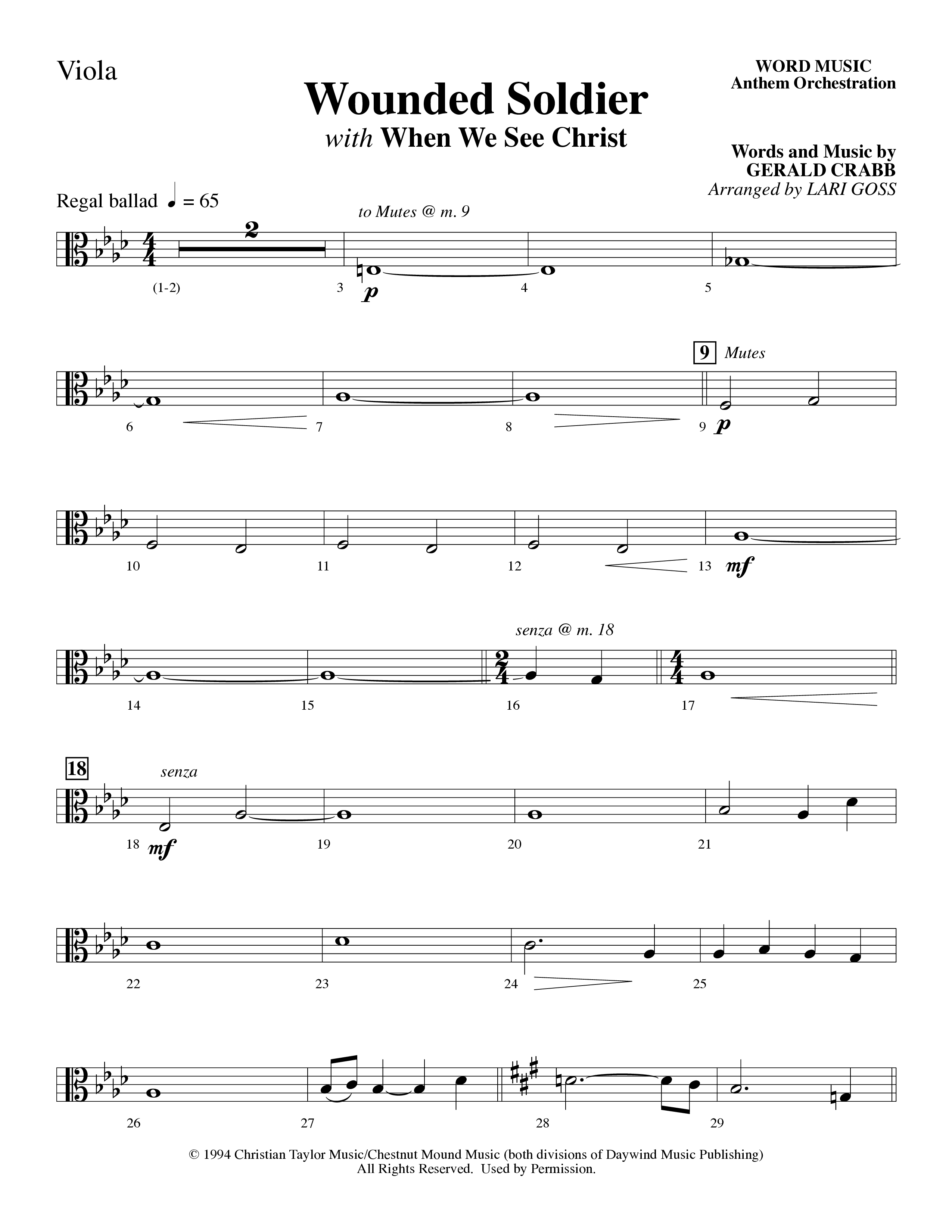 Wounded Soldier (with When We See Christ) (Choral Anthem SATB) Viola (Word Music Choral / Arr. Lari Goss)