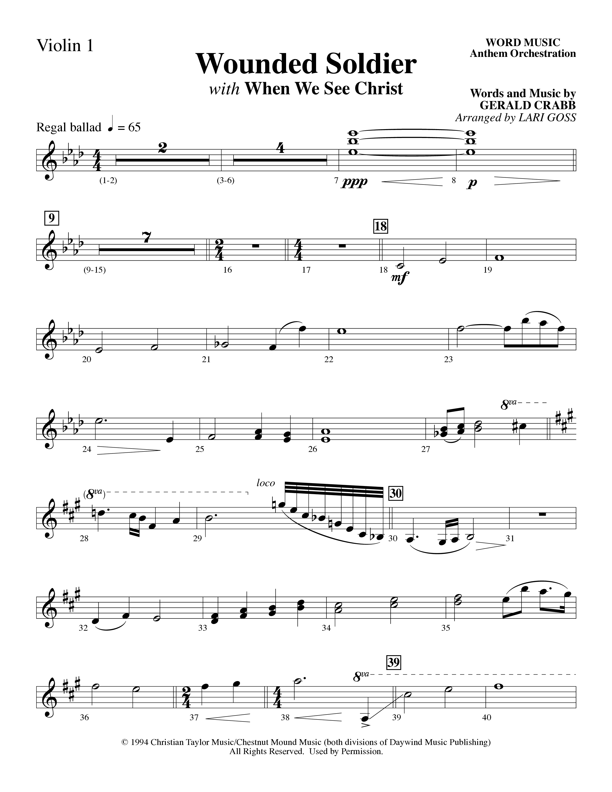 Wounded Soldier (with When We See Christ) (Choral Anthem SATB) Violin 1/2 (Word Music Choral / Arr. Lari Goss)