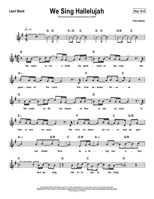 We Sing Hallelujah Lead Sheet (Toby Baxley)