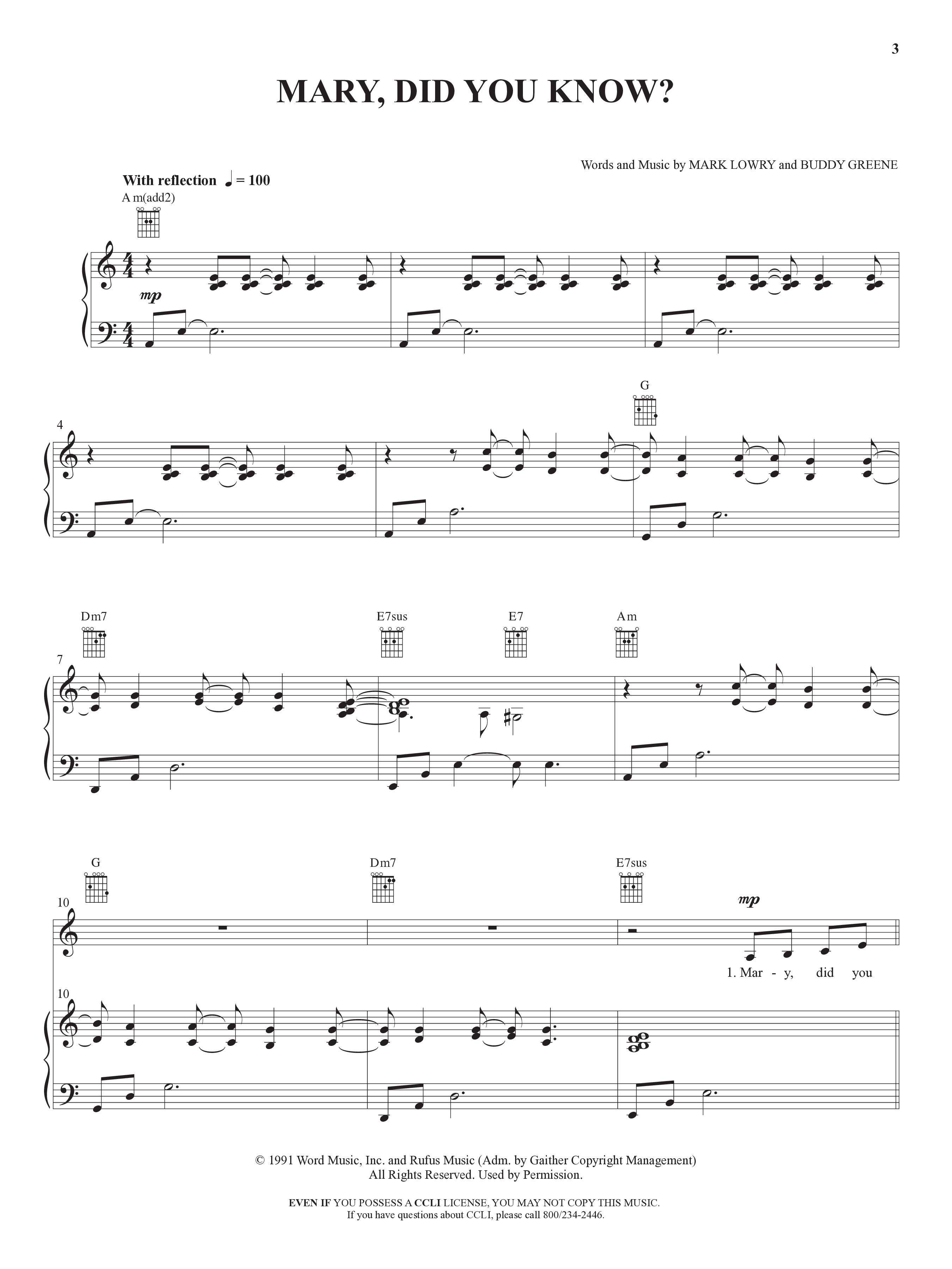 Mary Did You Know (Choral Anthem SATB) Anthem (SATB/Piano) (Word Music Choral)