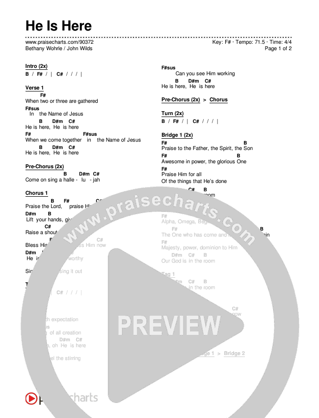 He Is Here Chords & Lyrics (Bethany Wohrle / John Wilds)