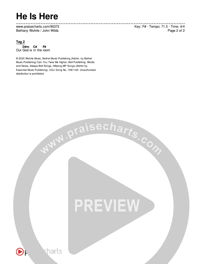 He Is Here Chords & Lyrics (Bethany Wohrle / John Wilds)