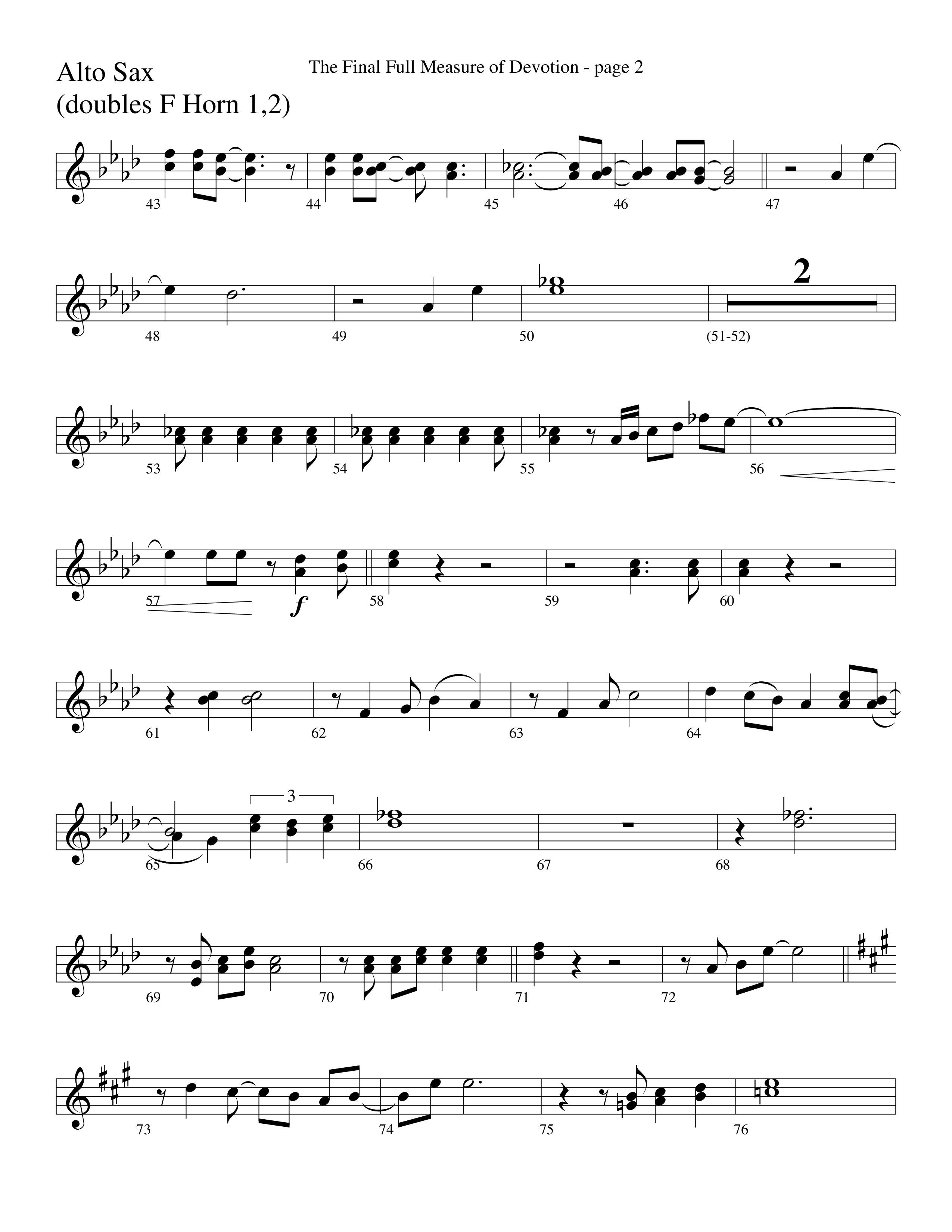 The Final Full Measure Of Devotion Alto Sax (Word Music Choral / Arr. David Clydesdale)