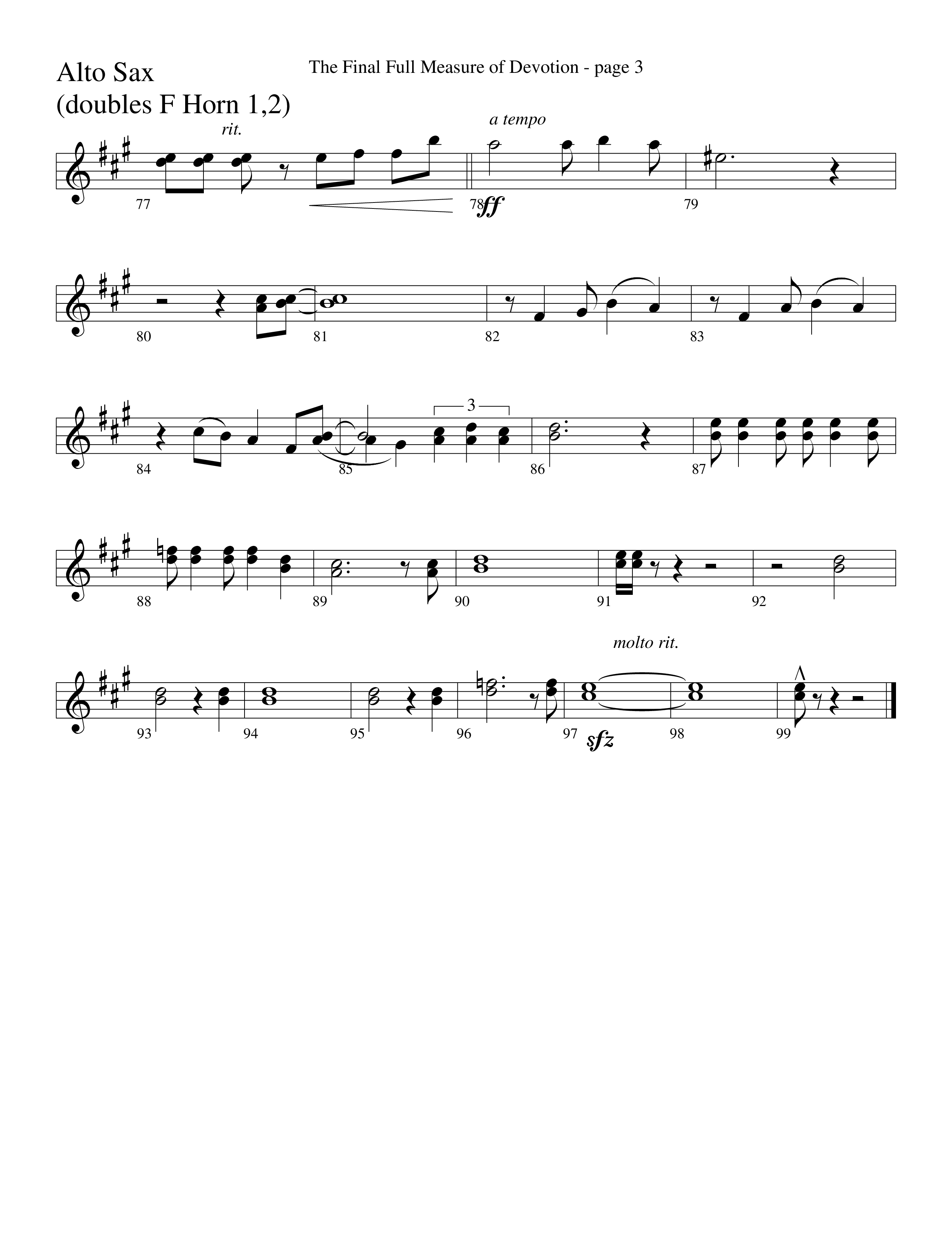 The Final Full Measure Of Devotion Alto Sax (Word Music Choral / Arr. David Clydesdale)