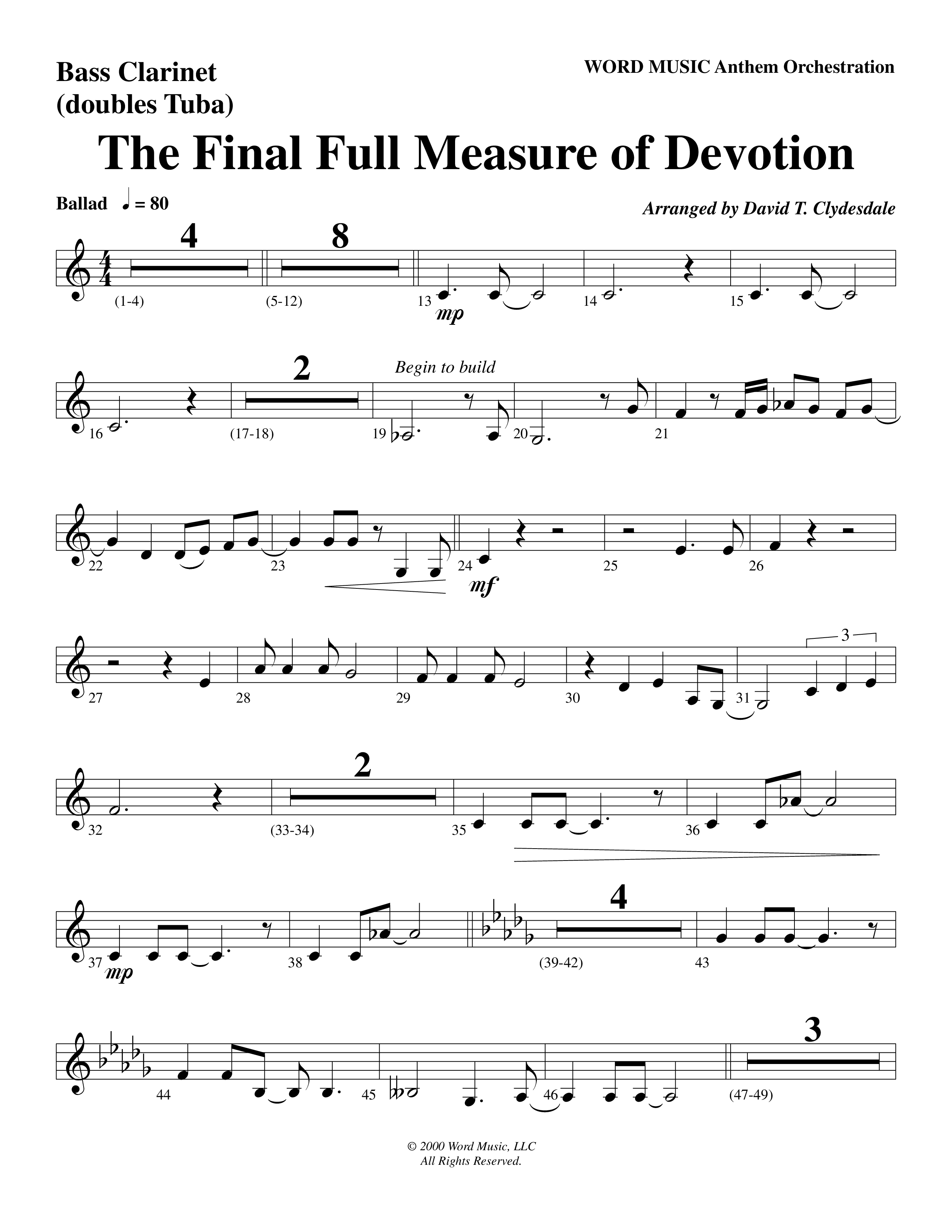 The Final Full Measure Of Devotion Bass Clarinet (Word Music Choral / Arr. David Clydesdale)