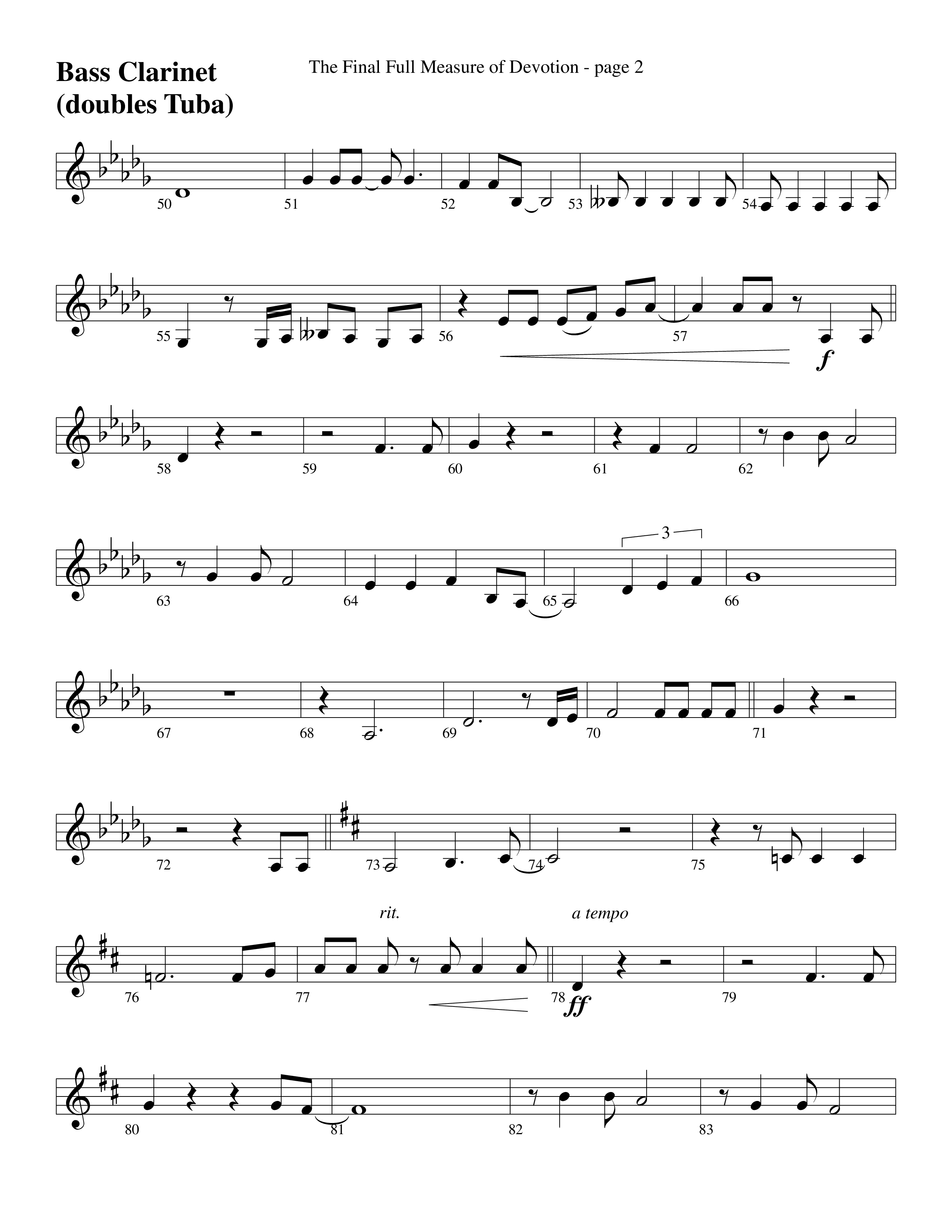 The Final Full Measure Of Devotion Bass Clarinet (Word Music Choral / Arr. David Clydesdale)