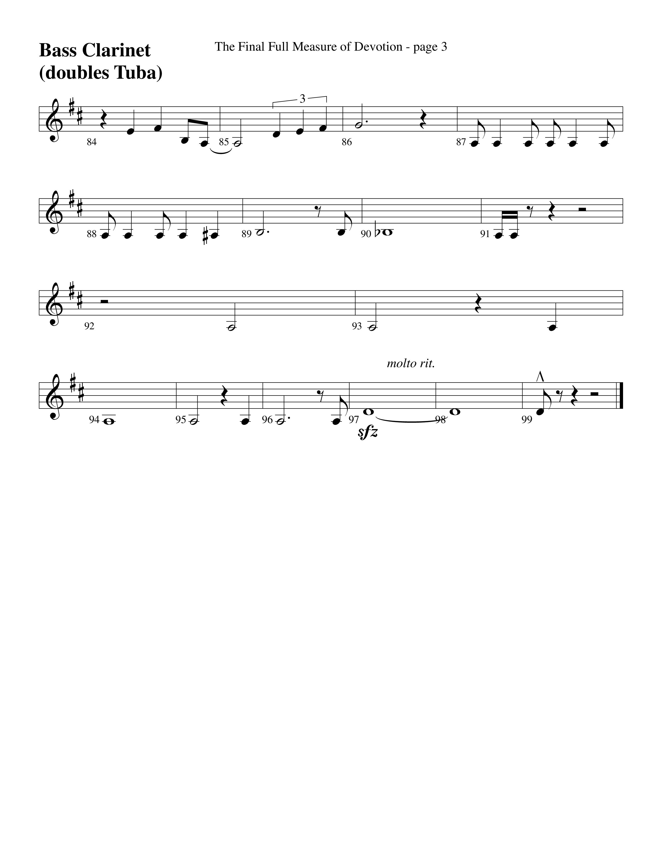 The Final Full Measure Of Devotion Bass Clarinet (Word Music Choral / Arr. David Clydesdale)