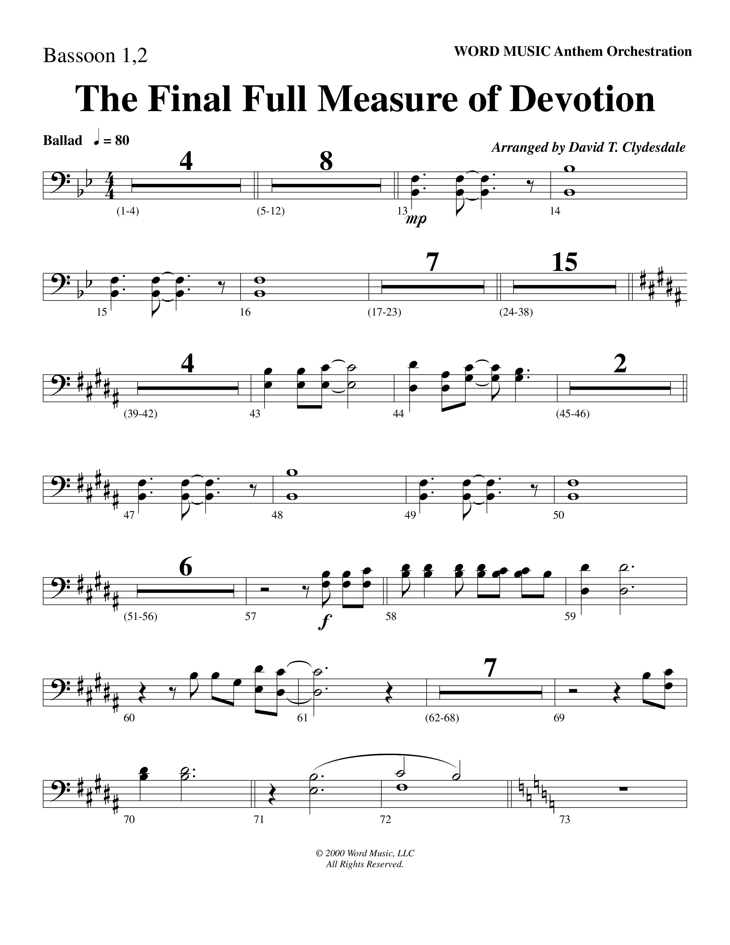 The Final Full Measure Of Devotion Bassoon 1/2 (Word Music Choral / Arr. David Clydesdale)
