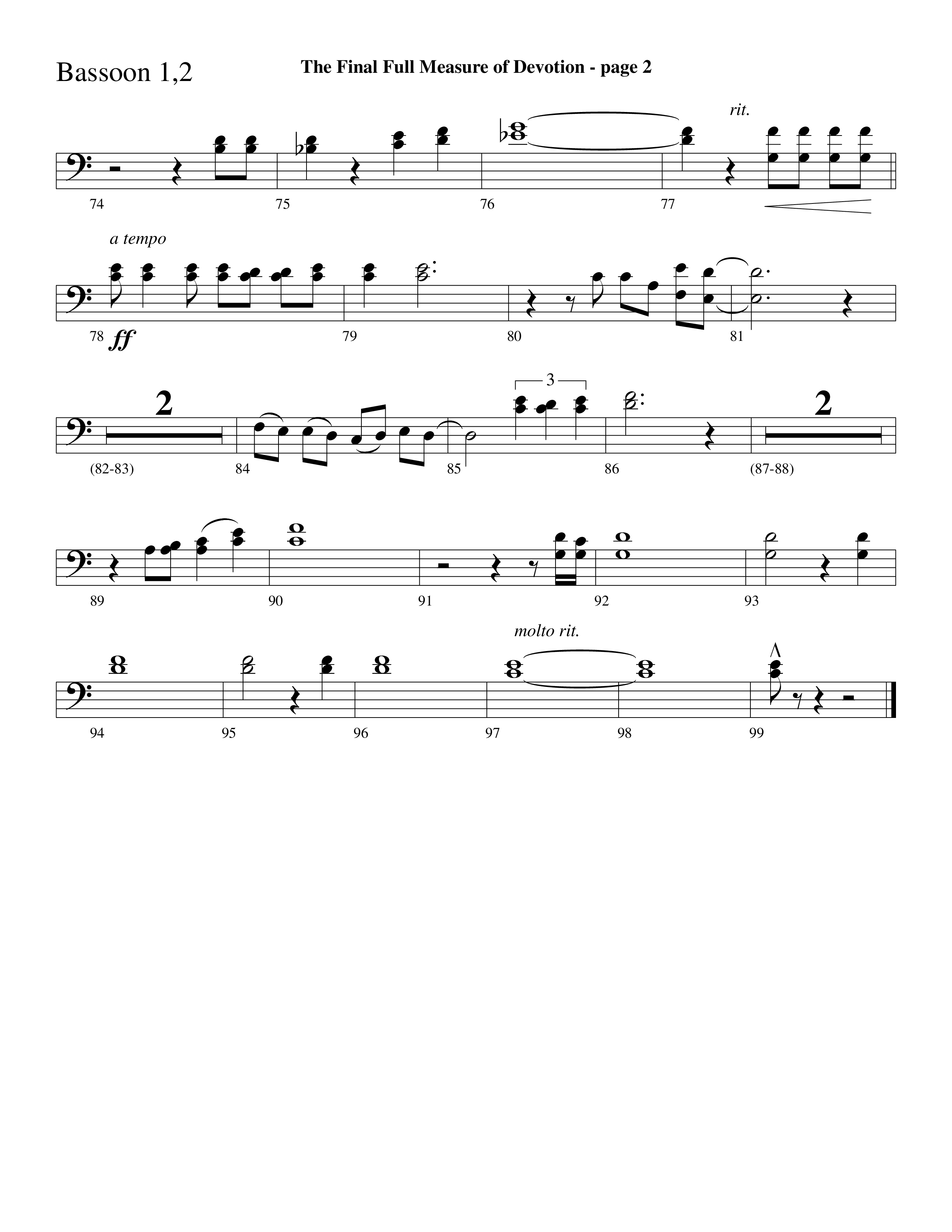 The Final Full Measure Of Devotion Bassoon 1/2 (Word Music Choral / Arr. David Clydesdale)