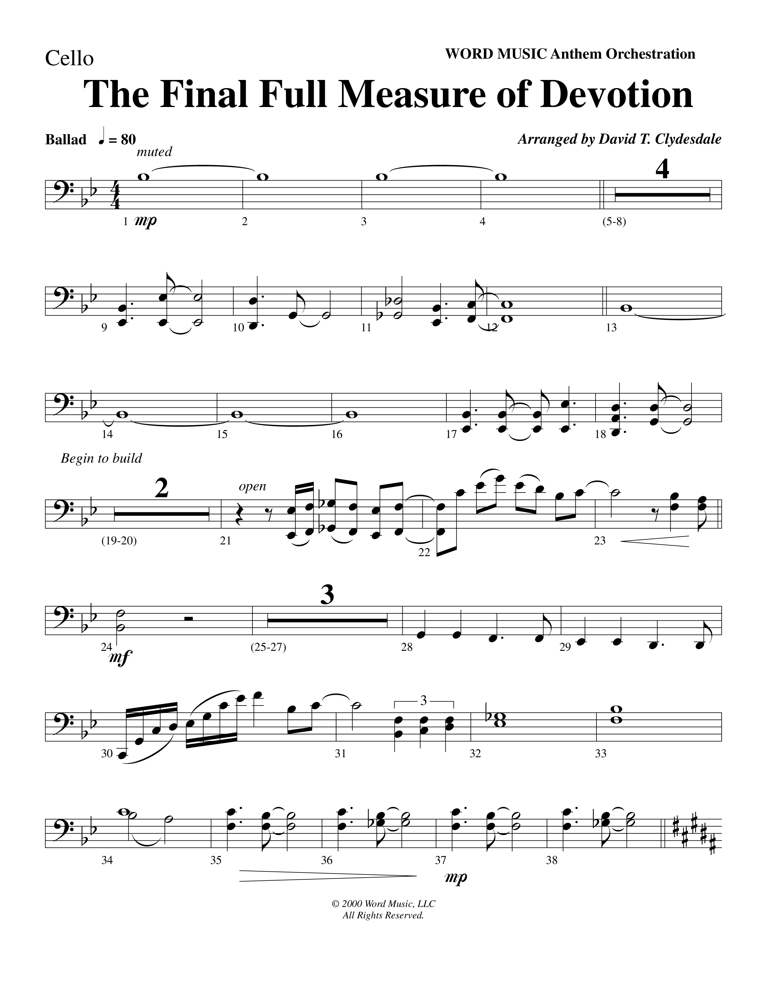 The Final Full Measure Of Devotion Cello (Word Music Choral / Arr. David Clydesdale)