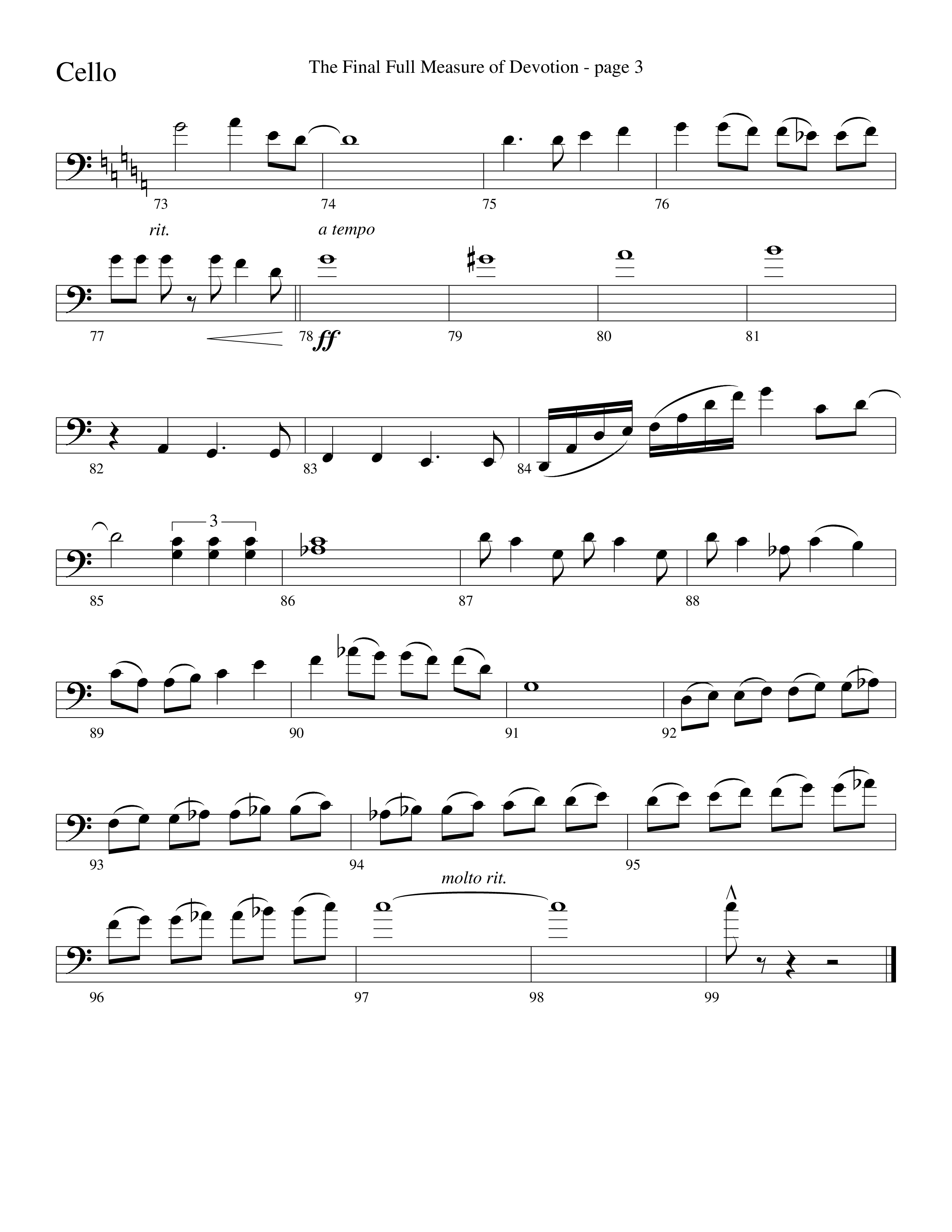 The Final Full Measure Of Devotion Cello (Word Music Choral / Arr. David Clydesdale)