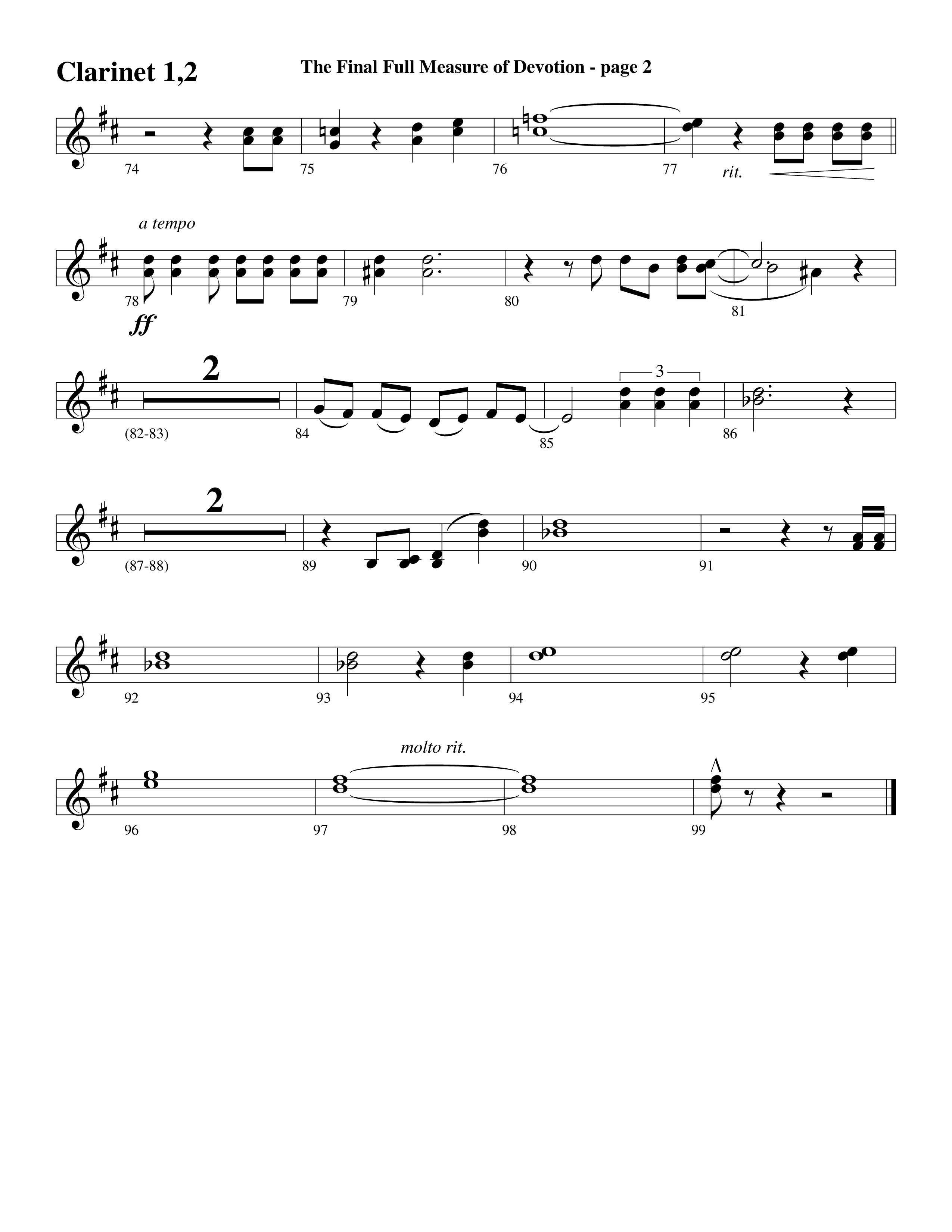 The Final Full Measure Of Devotion Clarinet 1/2 (Word Music Choral / Arr. David Clydesdale)
