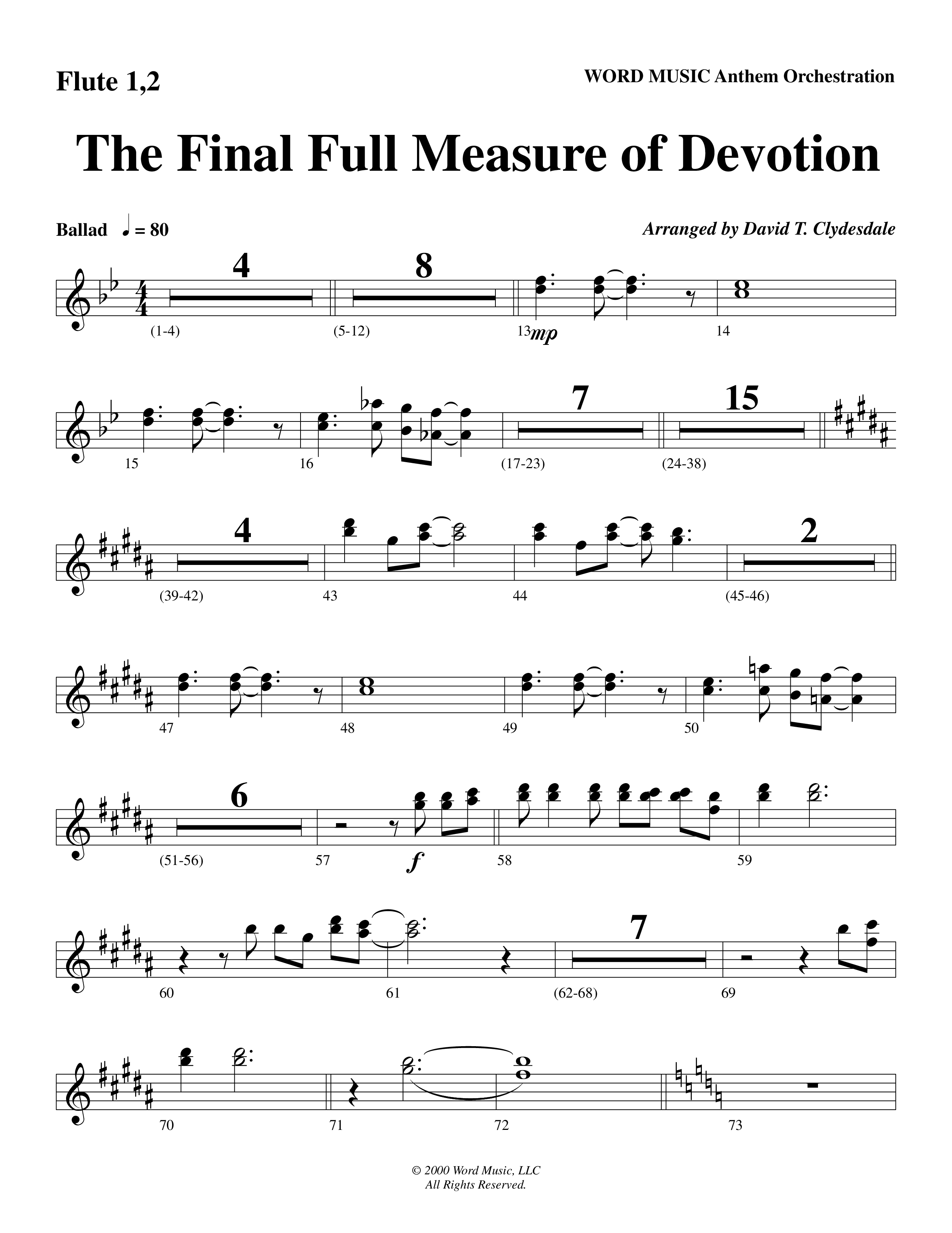 The Final Full Measure Of Devotion Flute 1/2 (Word Music Choral / Arr. David Clydesdale)