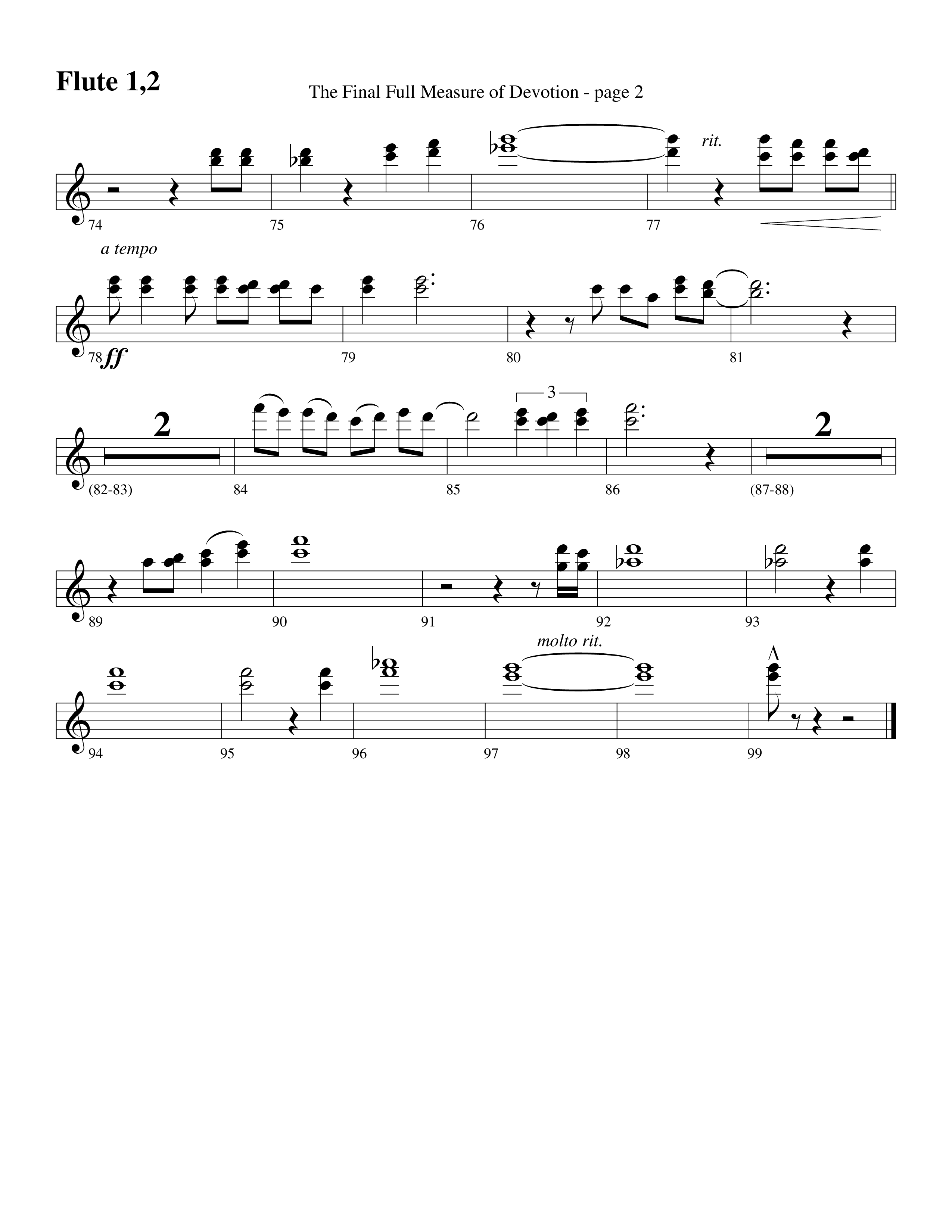 The Final Full Measure Of Devotion Flute 1/2 (Word Music Choral / Arr. David Clydesdale)