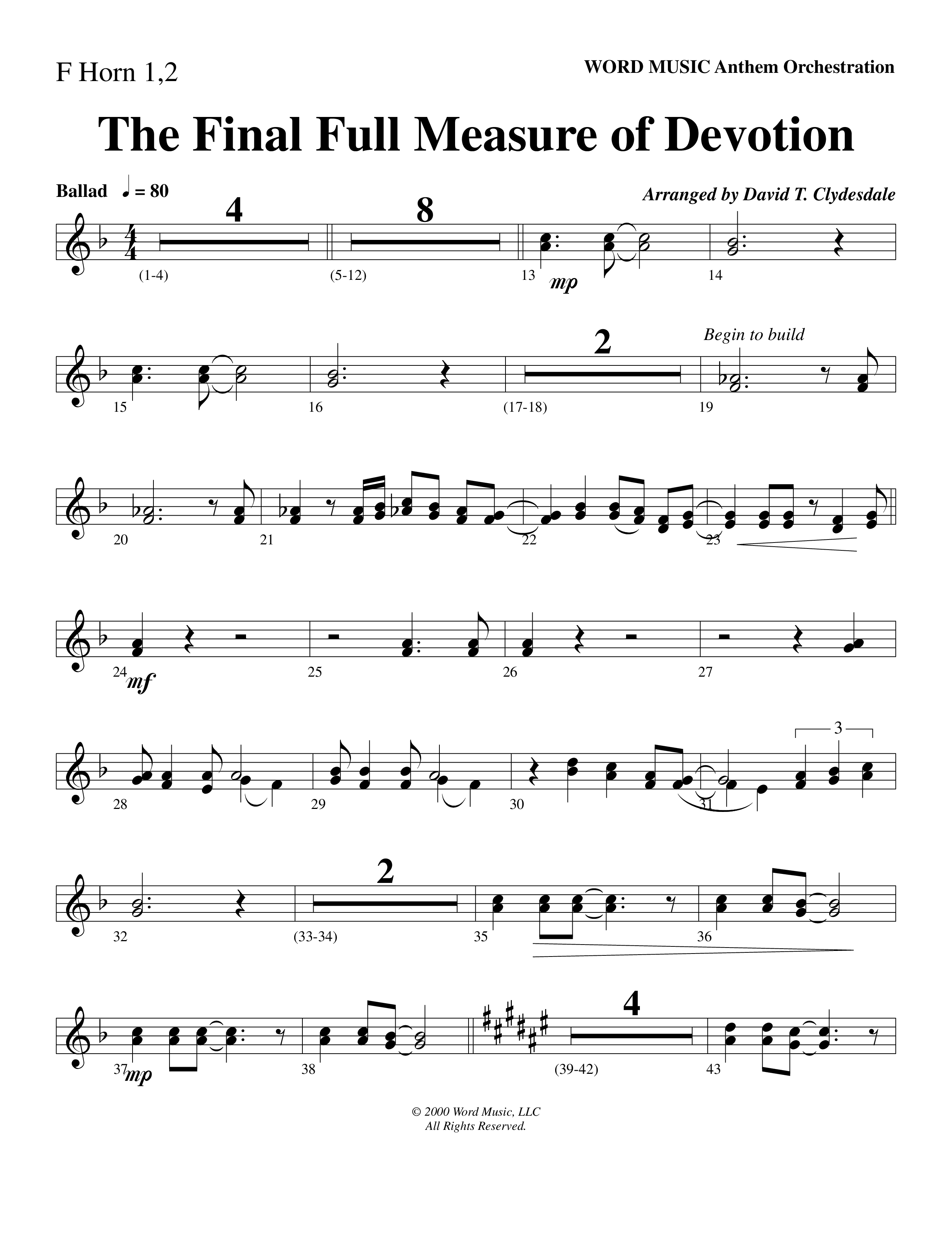 The Final Full Measure Of Devotion French Horn 1/2 (Word Music Choral / Arr. David Clydesdale)
