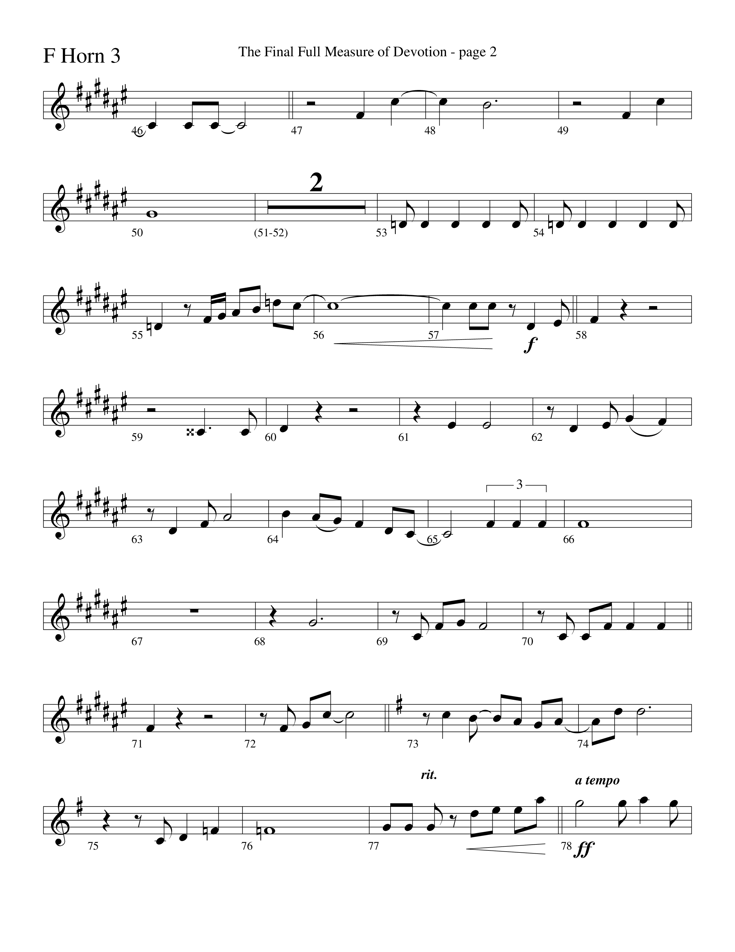 The Final Full Measure Of Devotion French Horn 3 (Word Music Choral / Arr. David Clydesdale)
