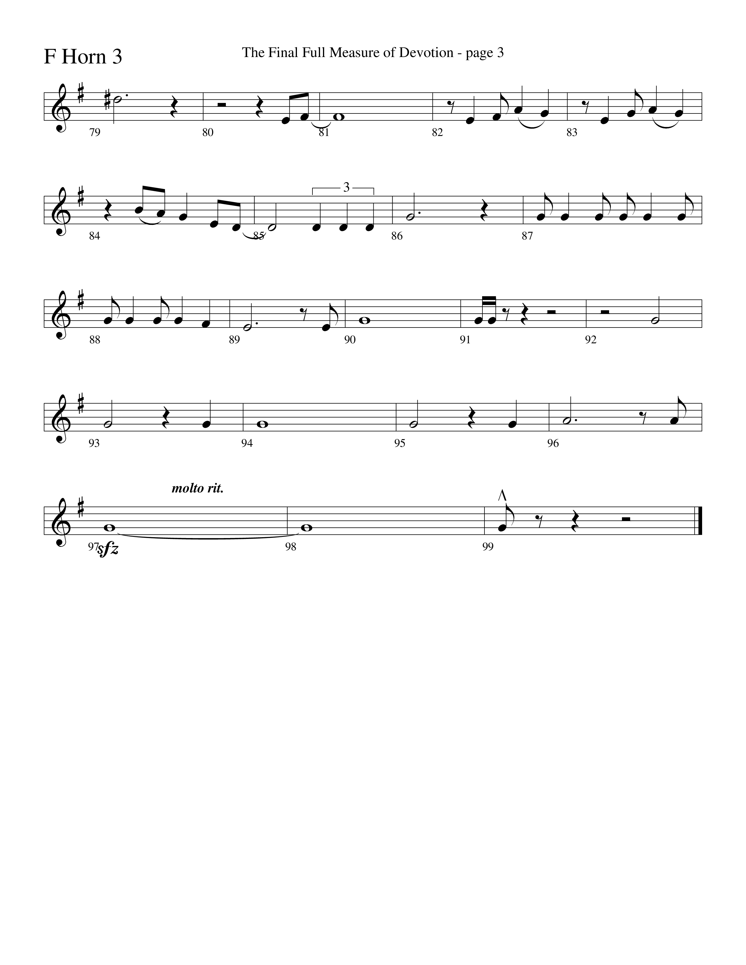 The Final Full Measure Of Devotion French Horn 3 (Word Music Choral / Arr. David Clydesdale)