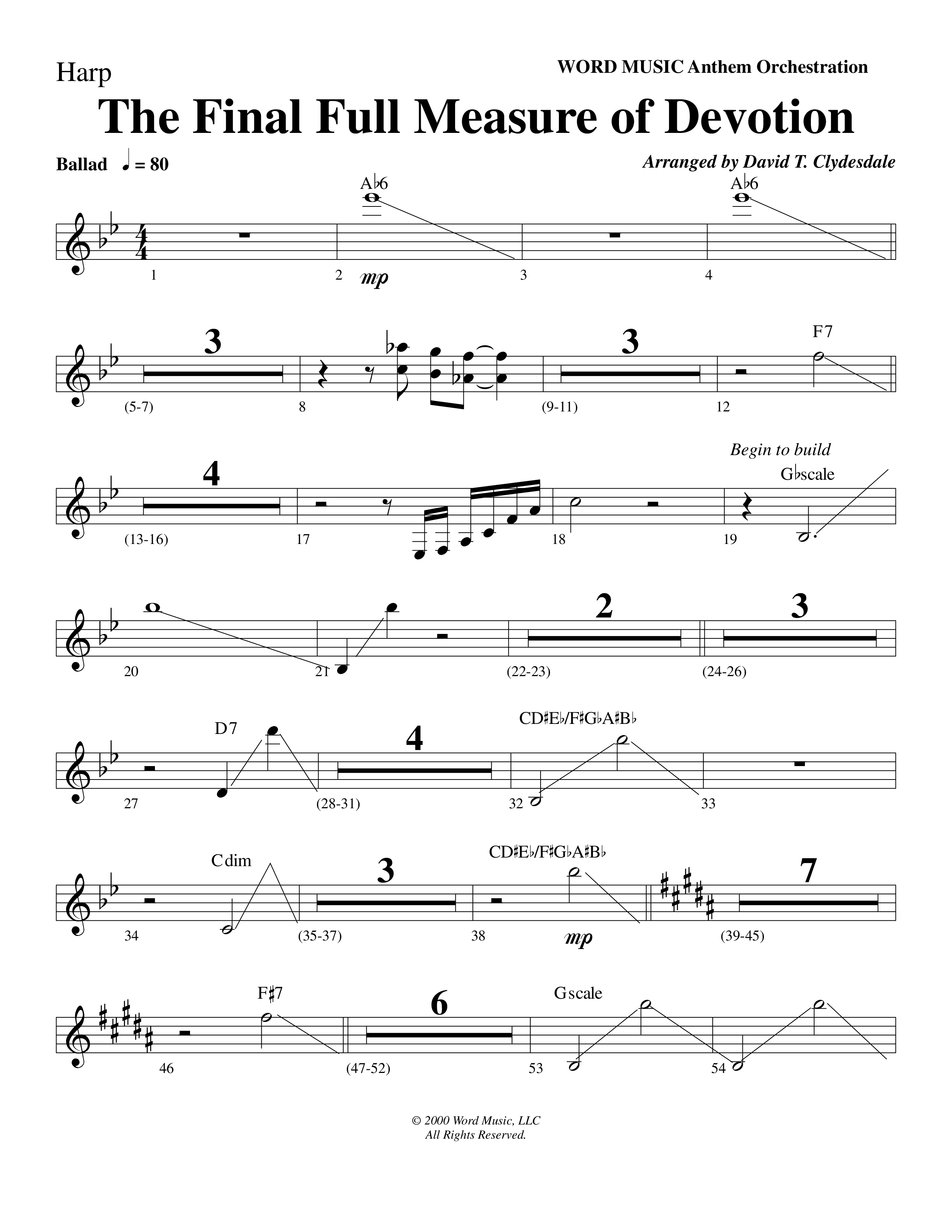 The Final Full Measure Of Devotion Harp (Word Music Choral / Arr. David Clydesdale)