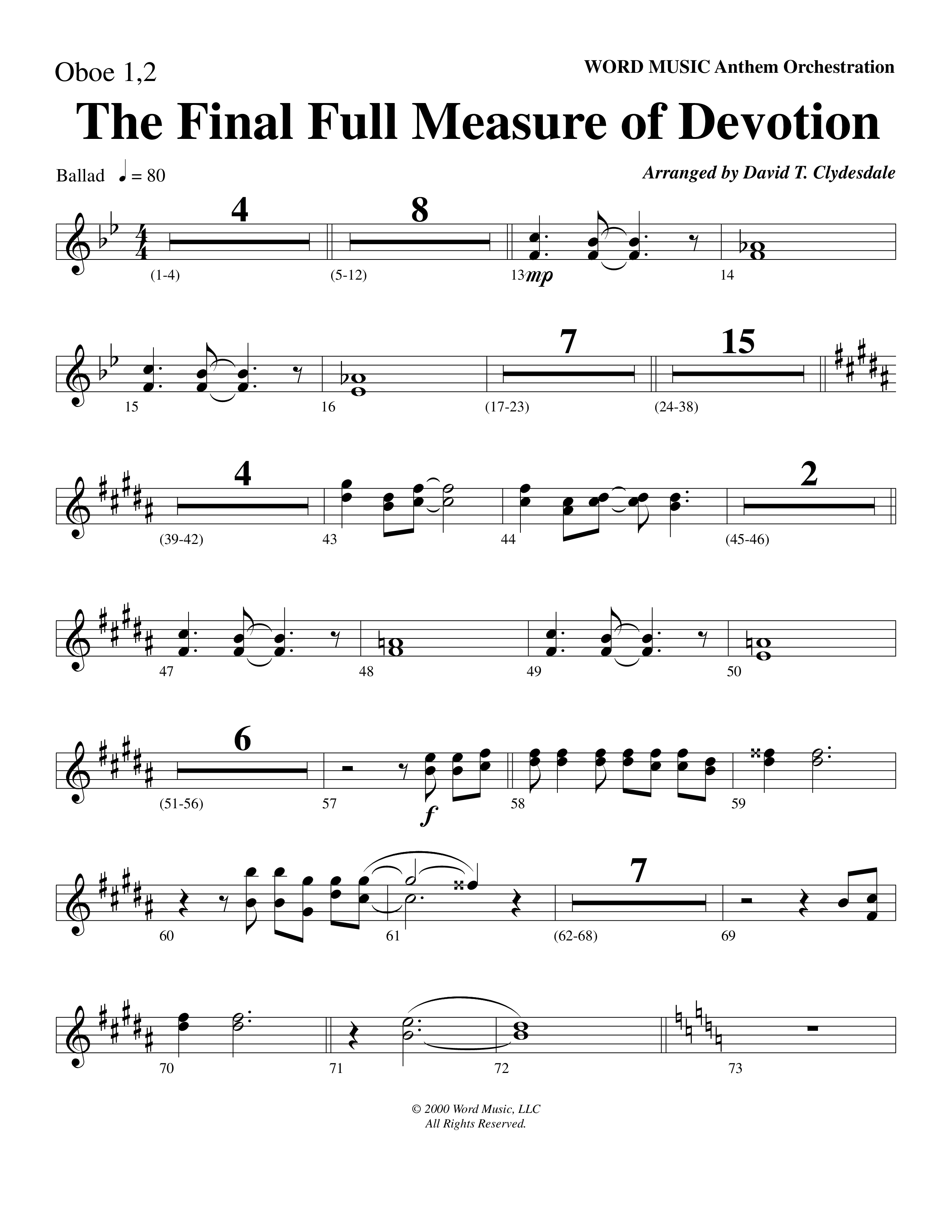 The Final Full Measure Of Devotion Oboe 1/2 (Word Music Choral / Arr. David Clydesdale)