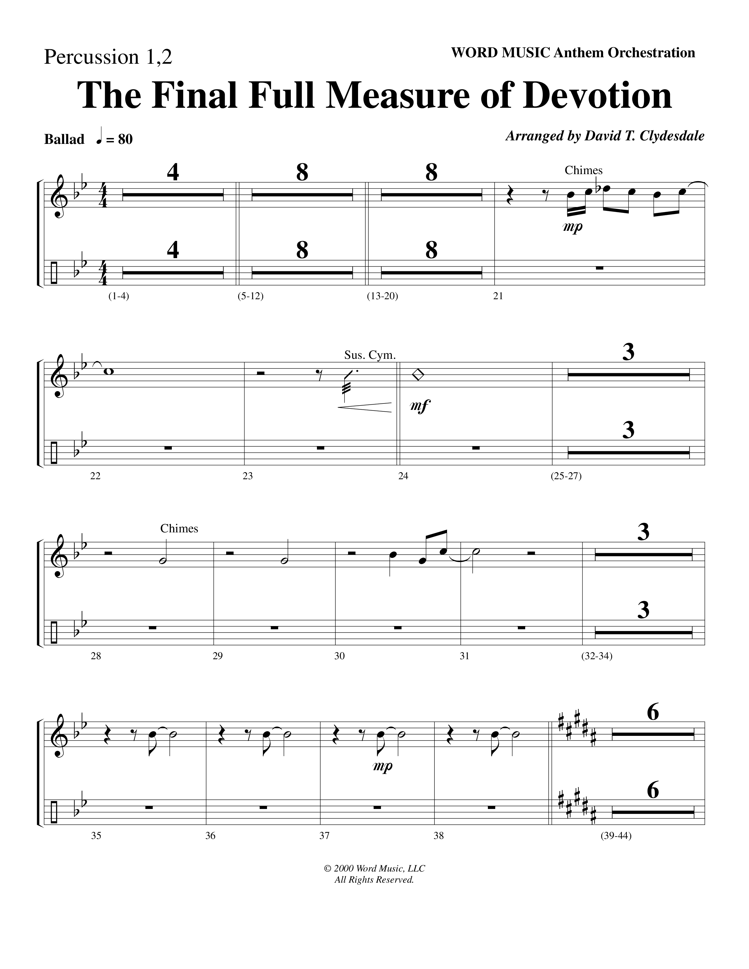 The Final Full Measure Of Devotion Percussion (Word Music Choral / Arr. David Clydesdale)
