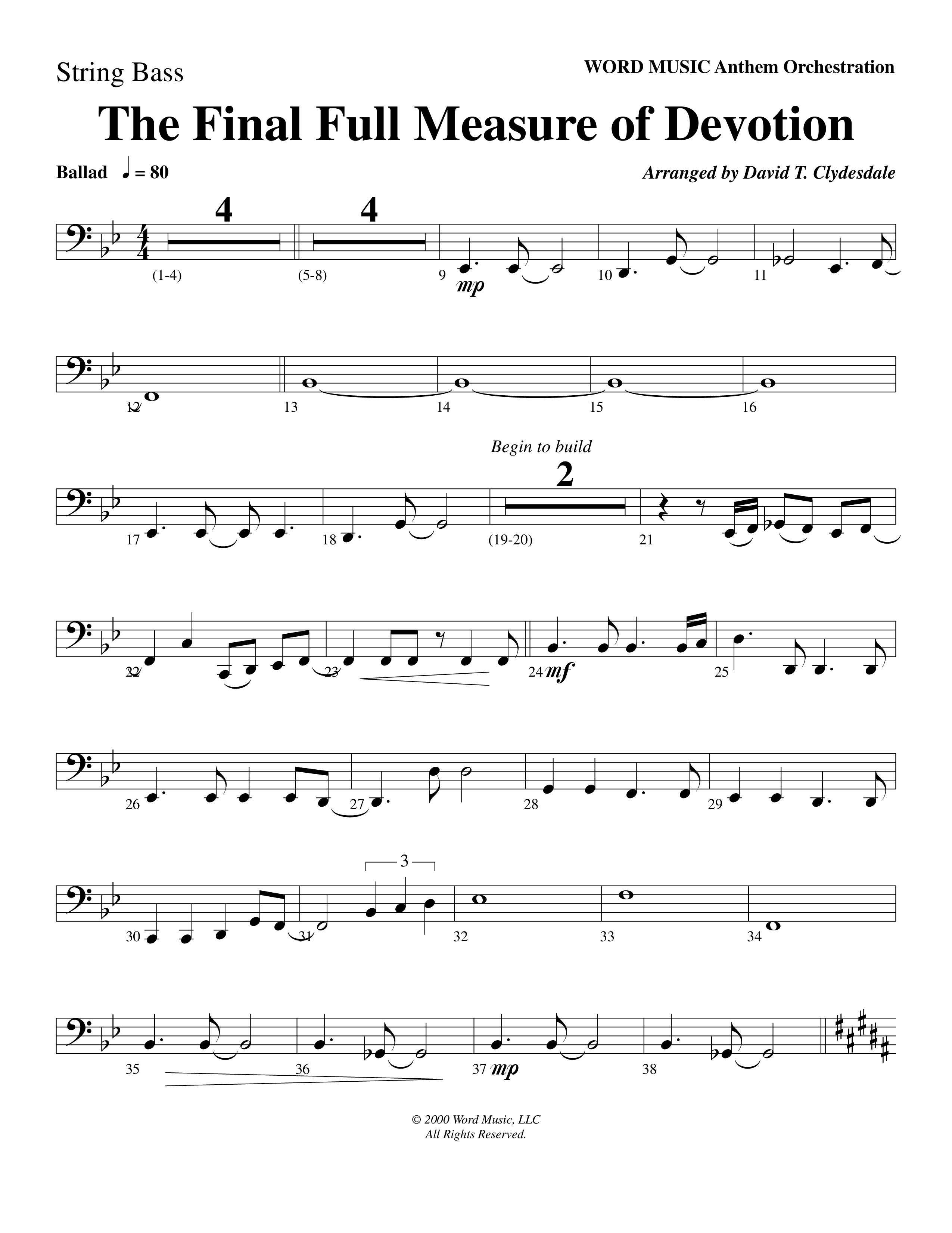 The Final Full Measure Of Devotion String Bass (Word Music Choral / Arr. David Clydesdale)