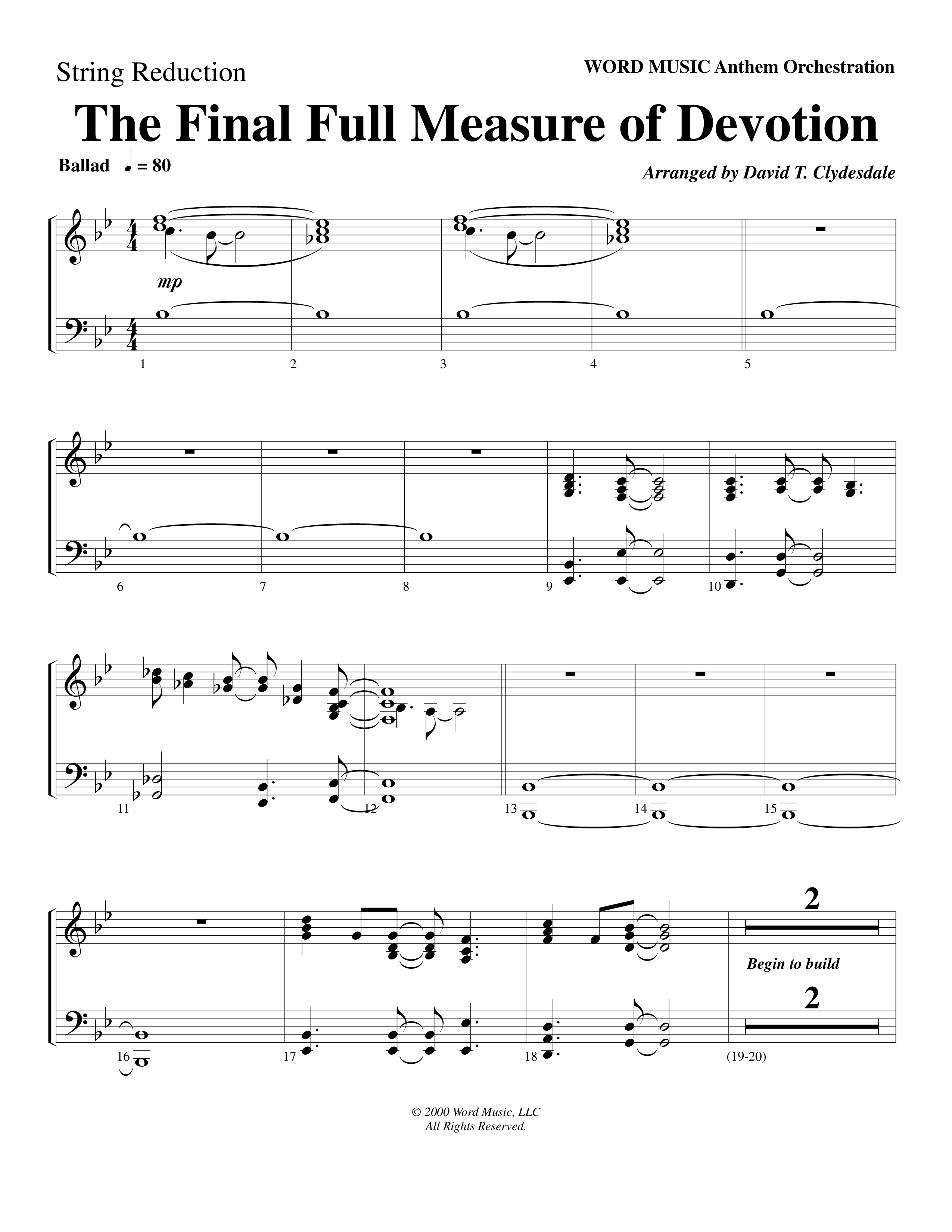 The Final Full Measure Of Devotion String Reduction (Word Music Choral / Arr. David Clydesdale)