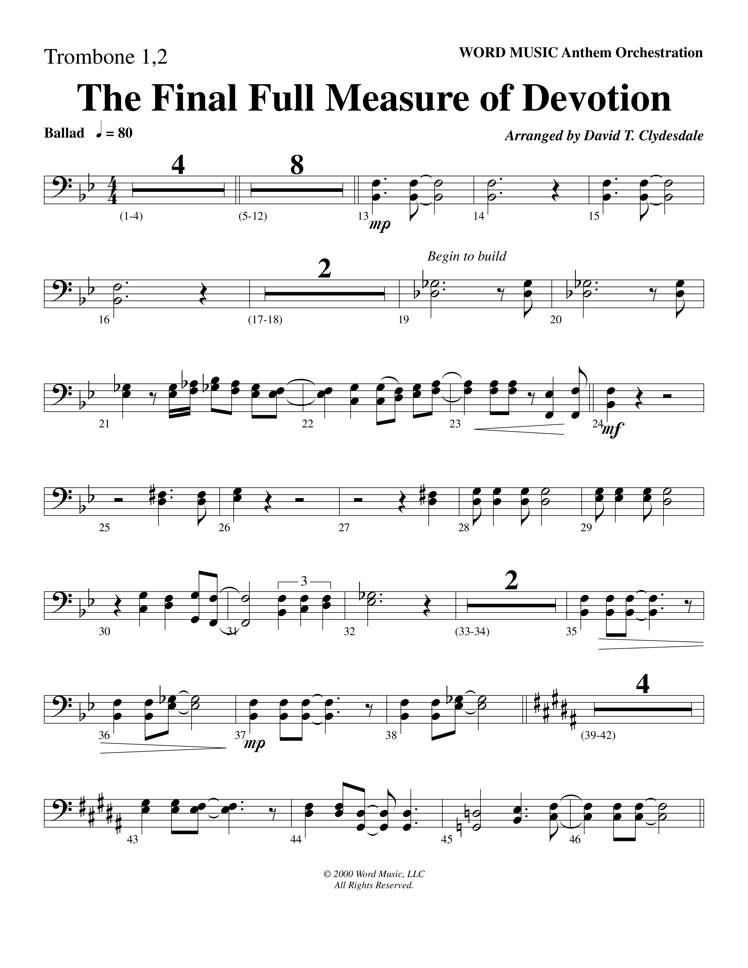 The Final Full Measure Of Devotion Trombone 1/2 (Word Music Choral / Arr. David Clydesdale)