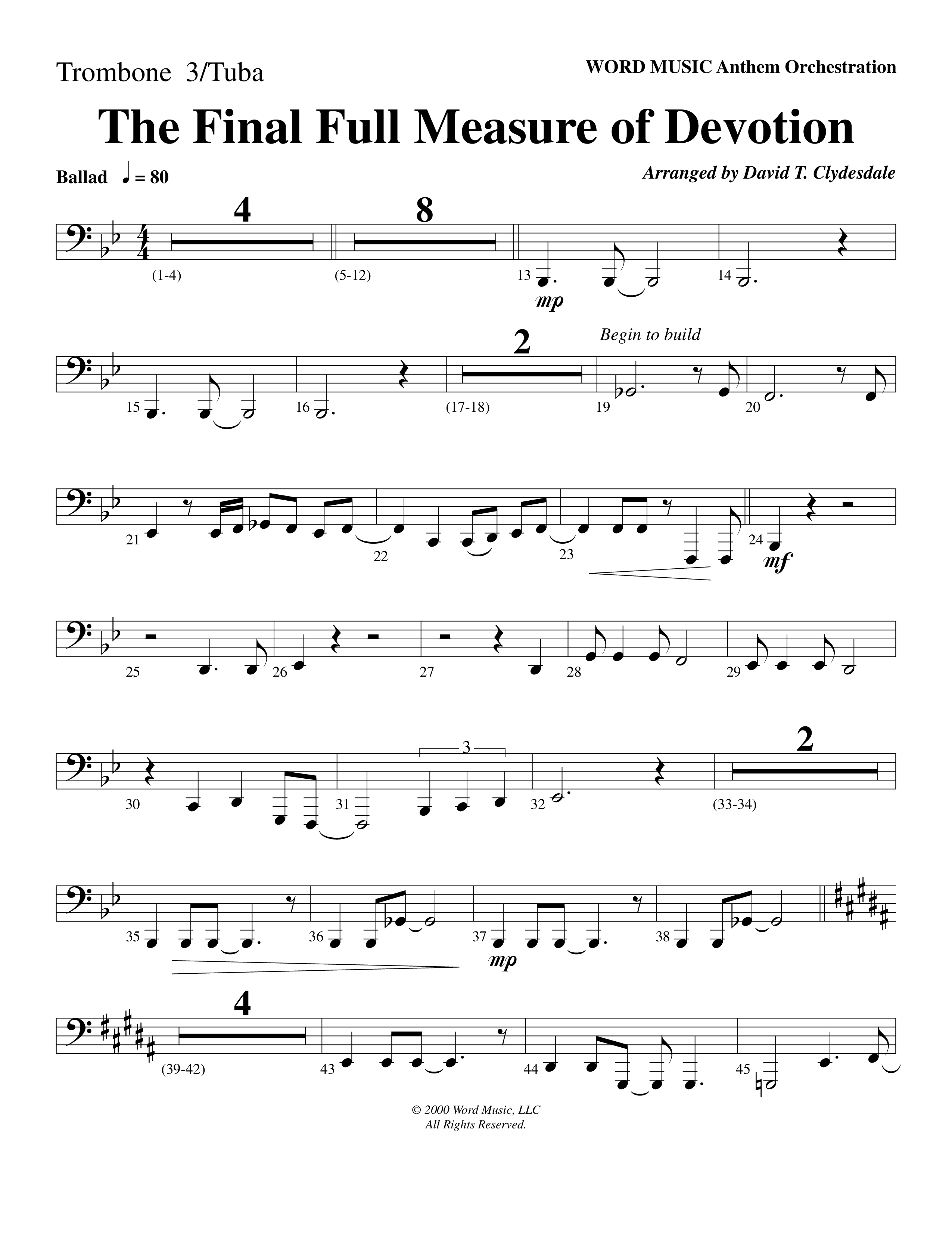 The Final Full Measure Of Devotion Trombone 3/Tuba (Word Music Choral / Arr. David Clydesdale)
