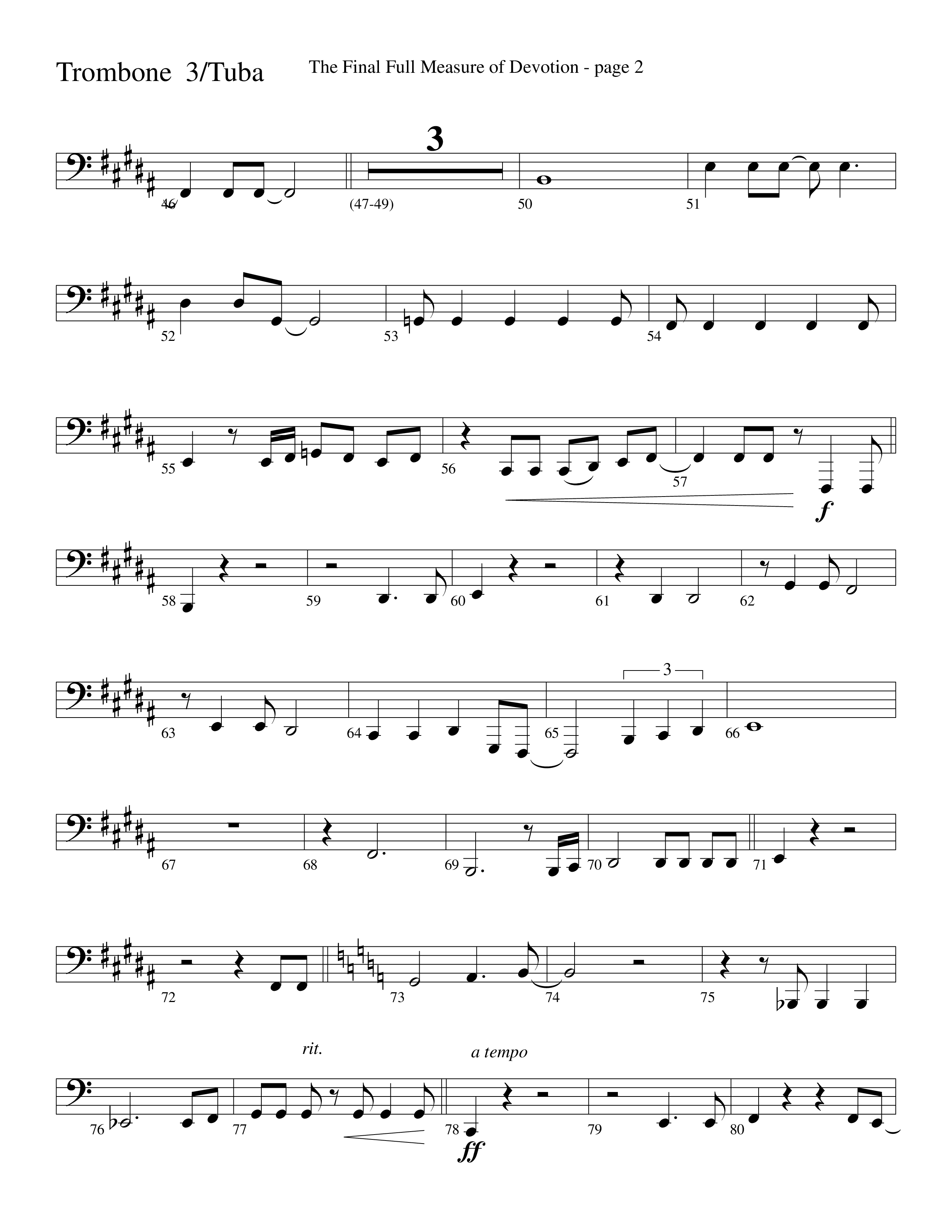 The Final Full Measure Of Devotion Trombone 3/Tuba (Word Music Choral / Arr. David Clydesdale)