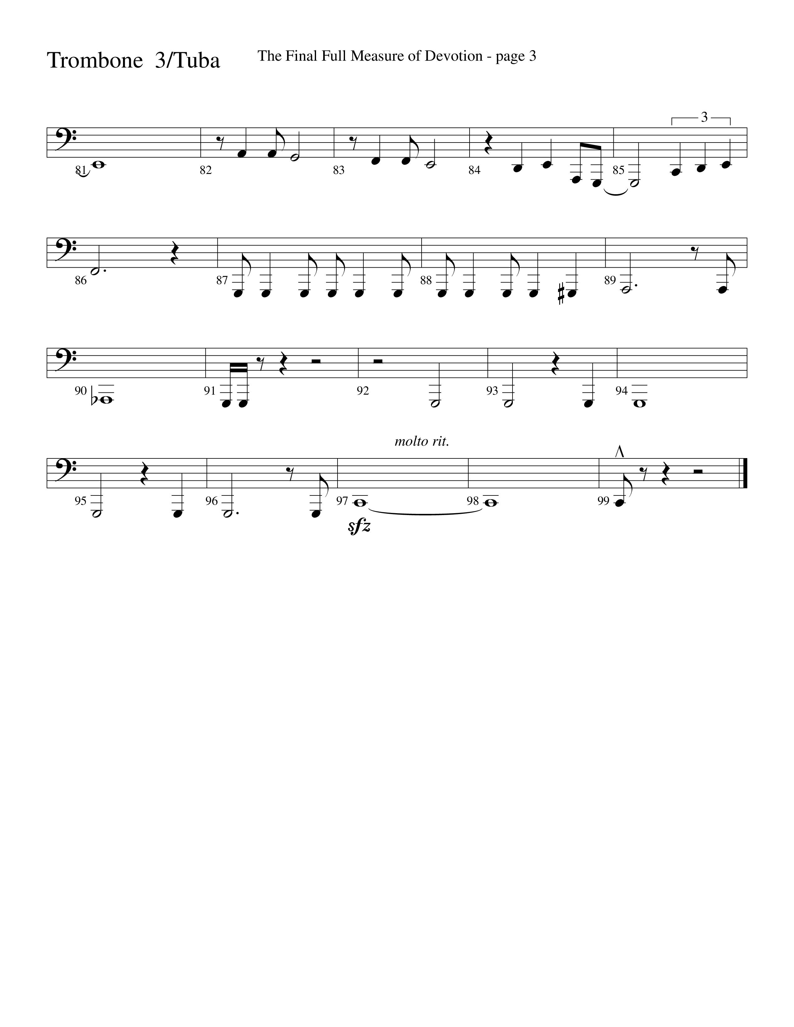 The Final Full Measure Of Devotion Trombone 3/Tuba (Word Music Choral / Arr. David Clydesdale)
