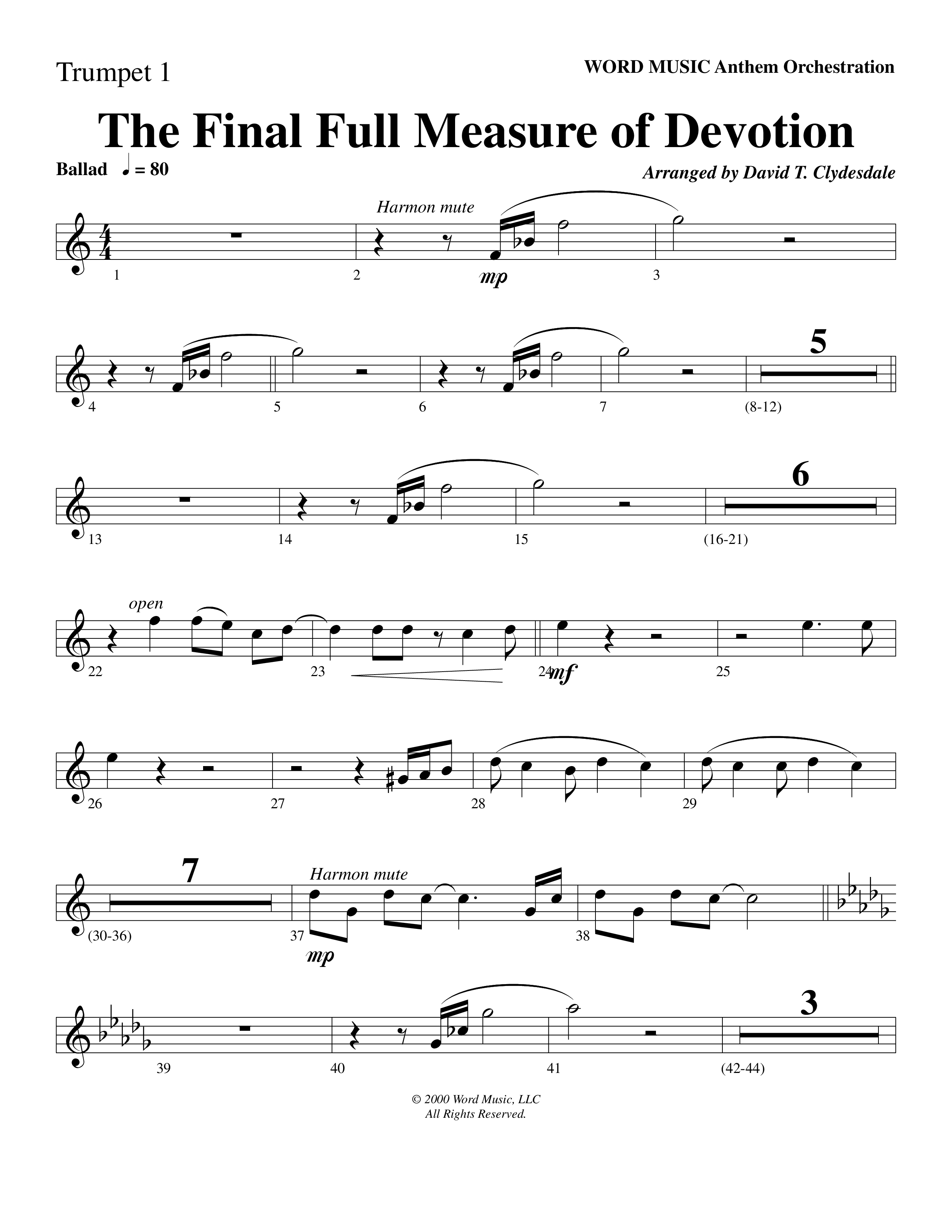 The Final Full Measure Of Devotion Trumpet 1 (Word Music Choral / Arr. David Clydesdale)