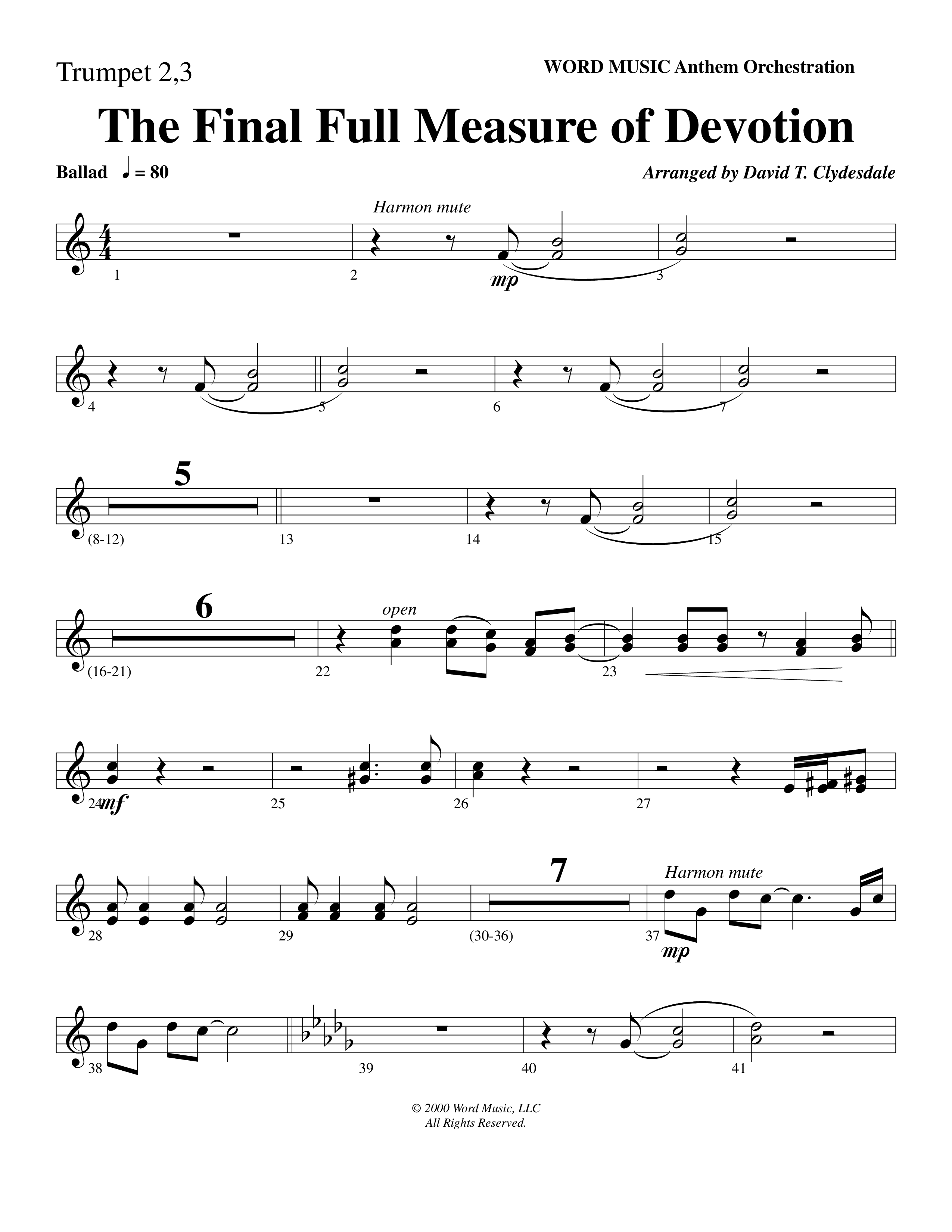 The Final Full Measure Of Devotion Trumpet 2/3 (Word Music Choral / Arr. David Clydesdale)