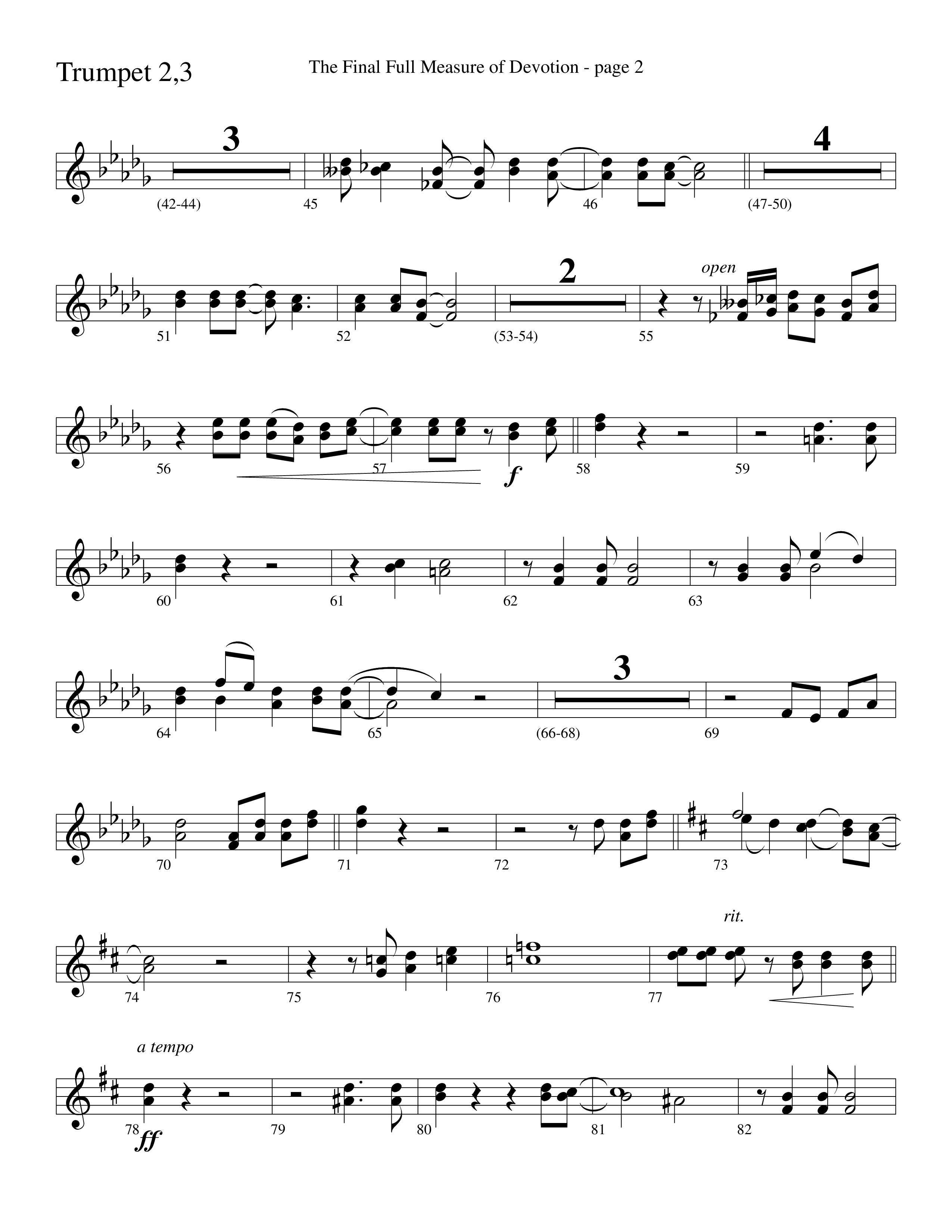The Final Full Measure Of Devotion Trumpet 2/3 (Word Music Choral / Arr. David Clydesdale)